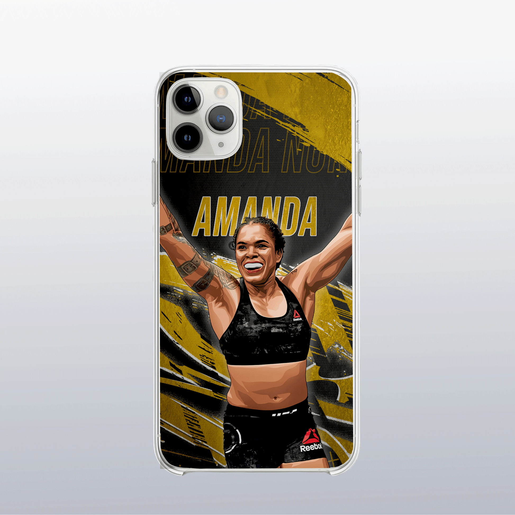 Coque Amanda Nunes Gold Edition – fond doré moderne et visuel puissant, hommage à sa domination en cage.
