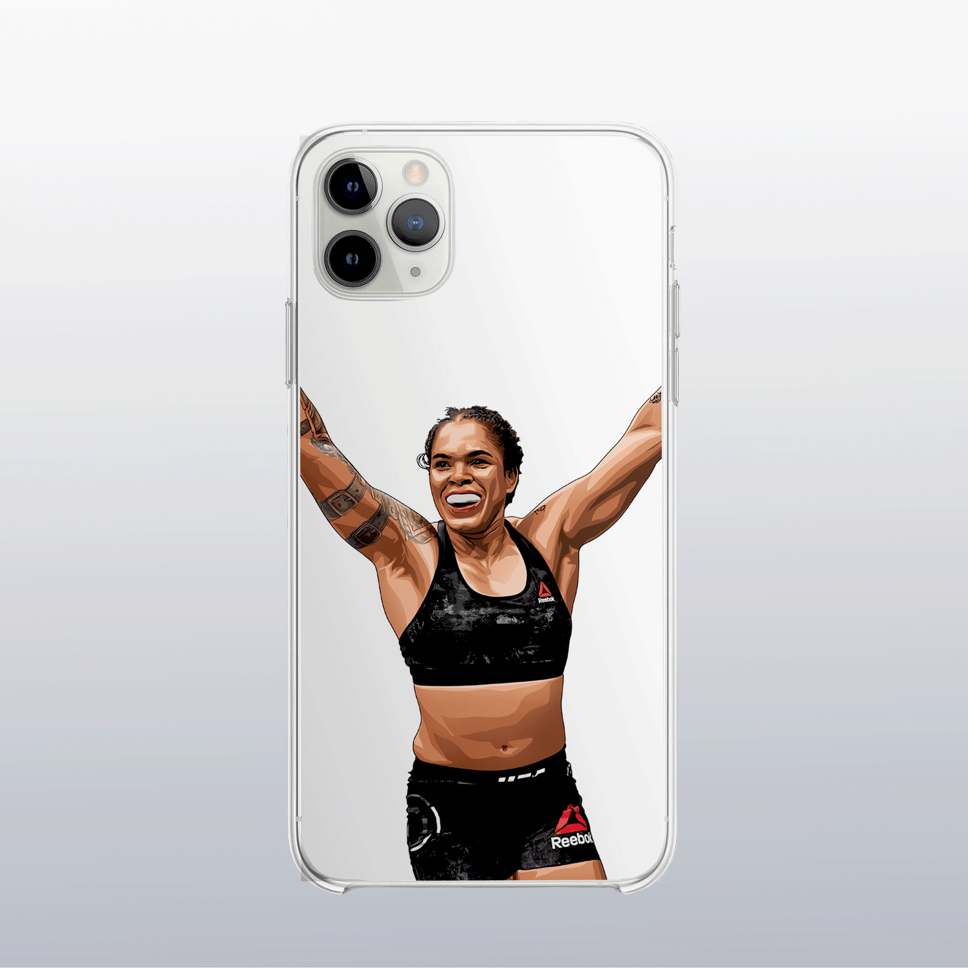 Coque transparente Amanda Nunes – silhouette de la combattante, style épuré et redoutable.