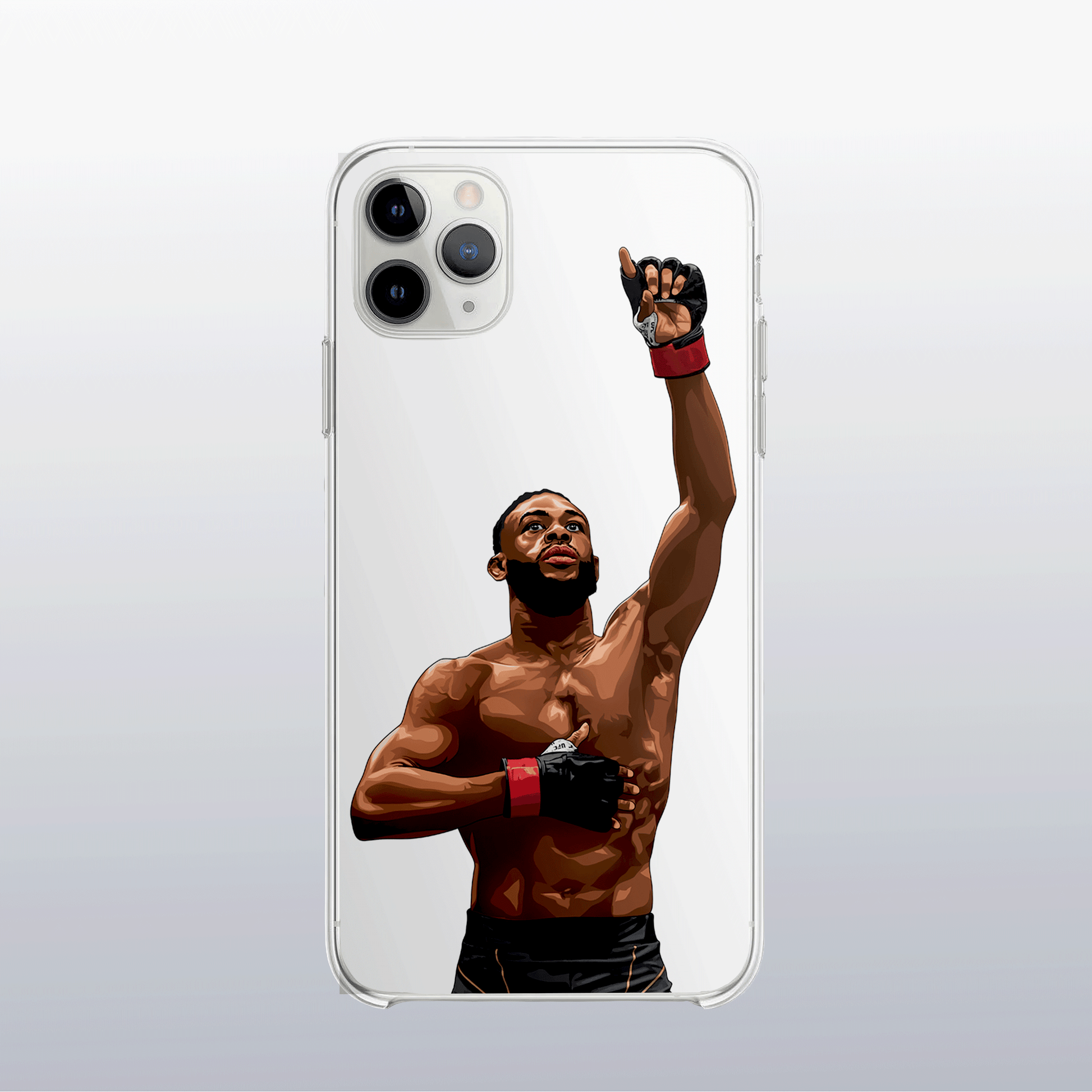 Coque transparente Aljamain Sterling – silhouette du combattant, style épuré et puissant.