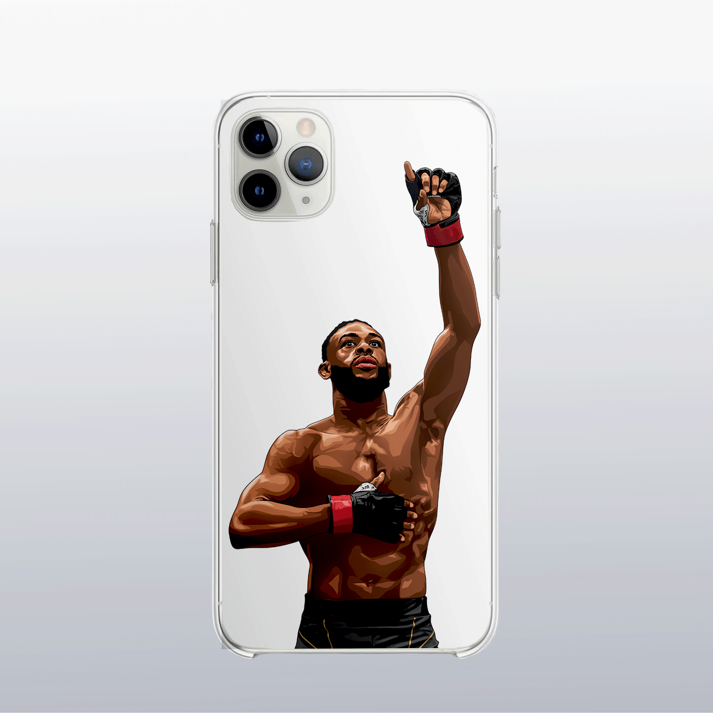 Coque transparente Aljamain Sterling – silhouette du combattant, style épuré et puissant.