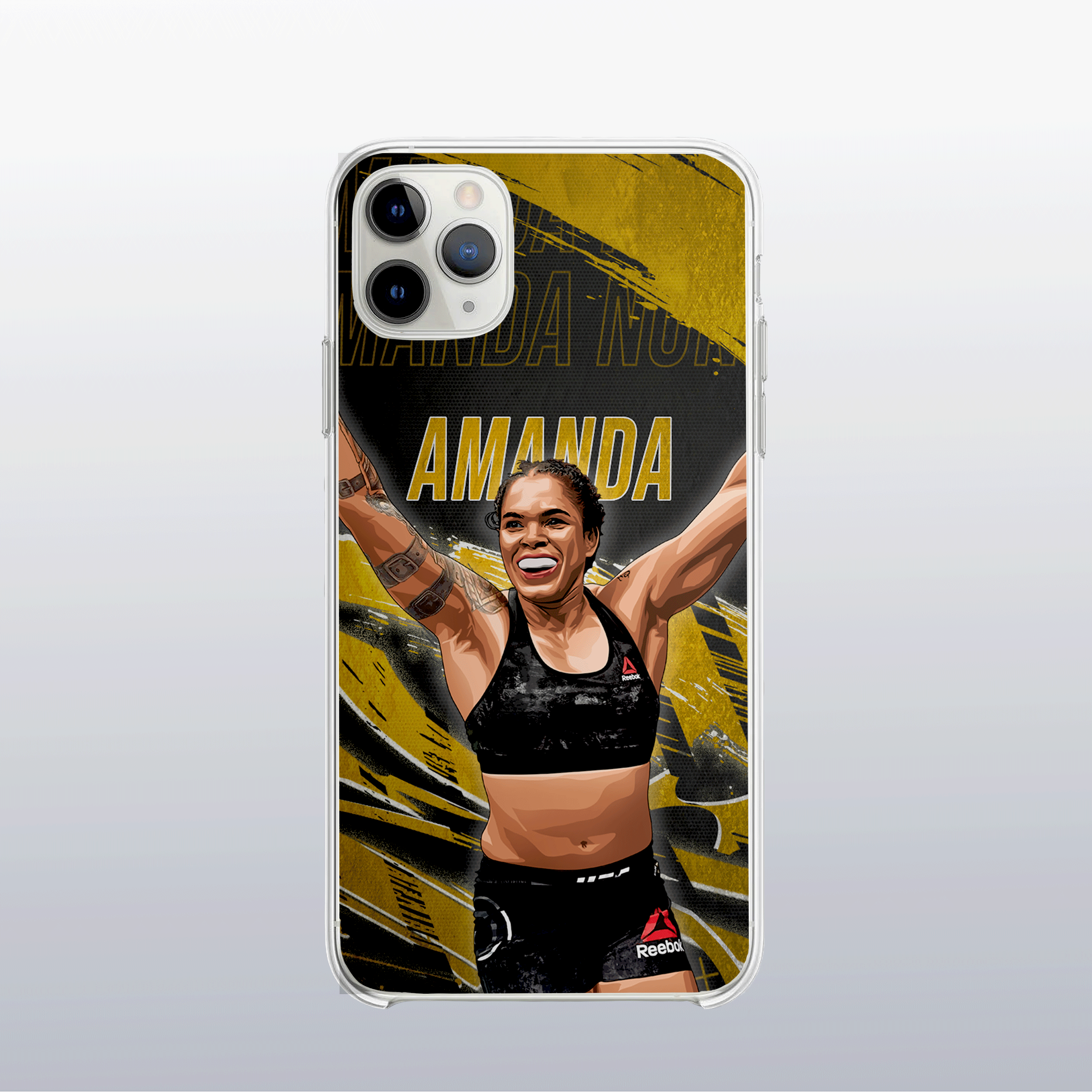Coque Amanda Nunes Gold Edition – fond doré moderne et visuel puissant, hommage à sa domination en cage.