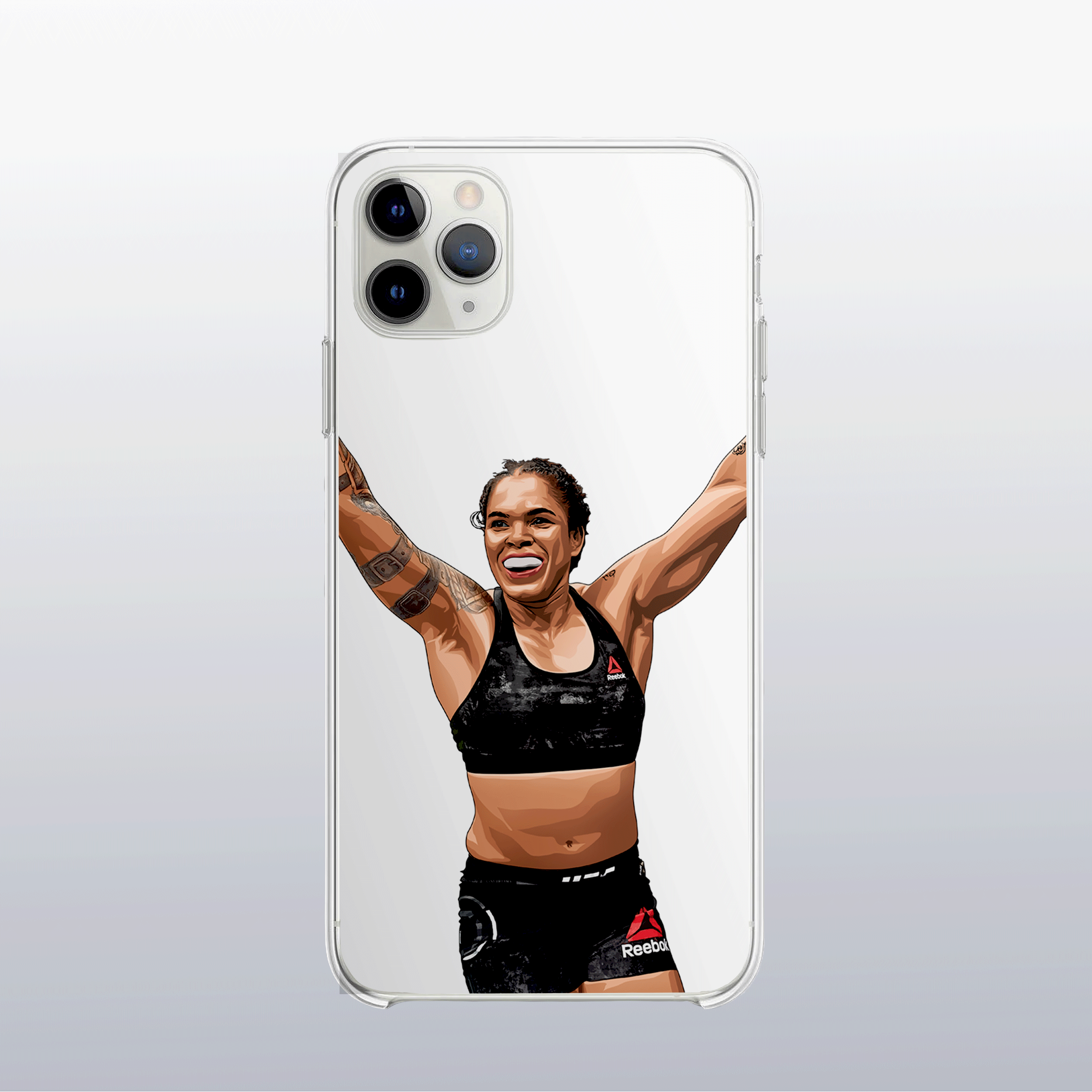 Coque transparente Amanda Nunes – silhouette de la combattante, style épuré et redoutable.