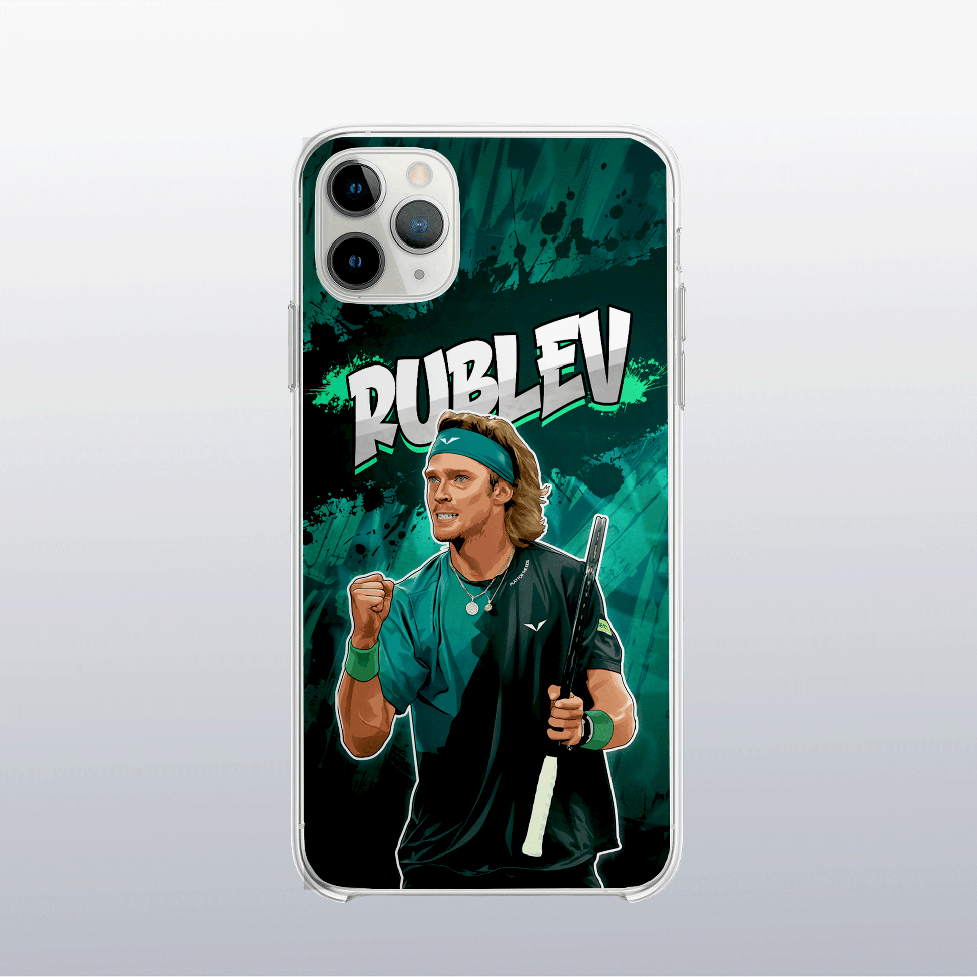 Coque de téléphone Andrey Rublev au design graff coloré, style urbain et dynamique pour fans de tennis.