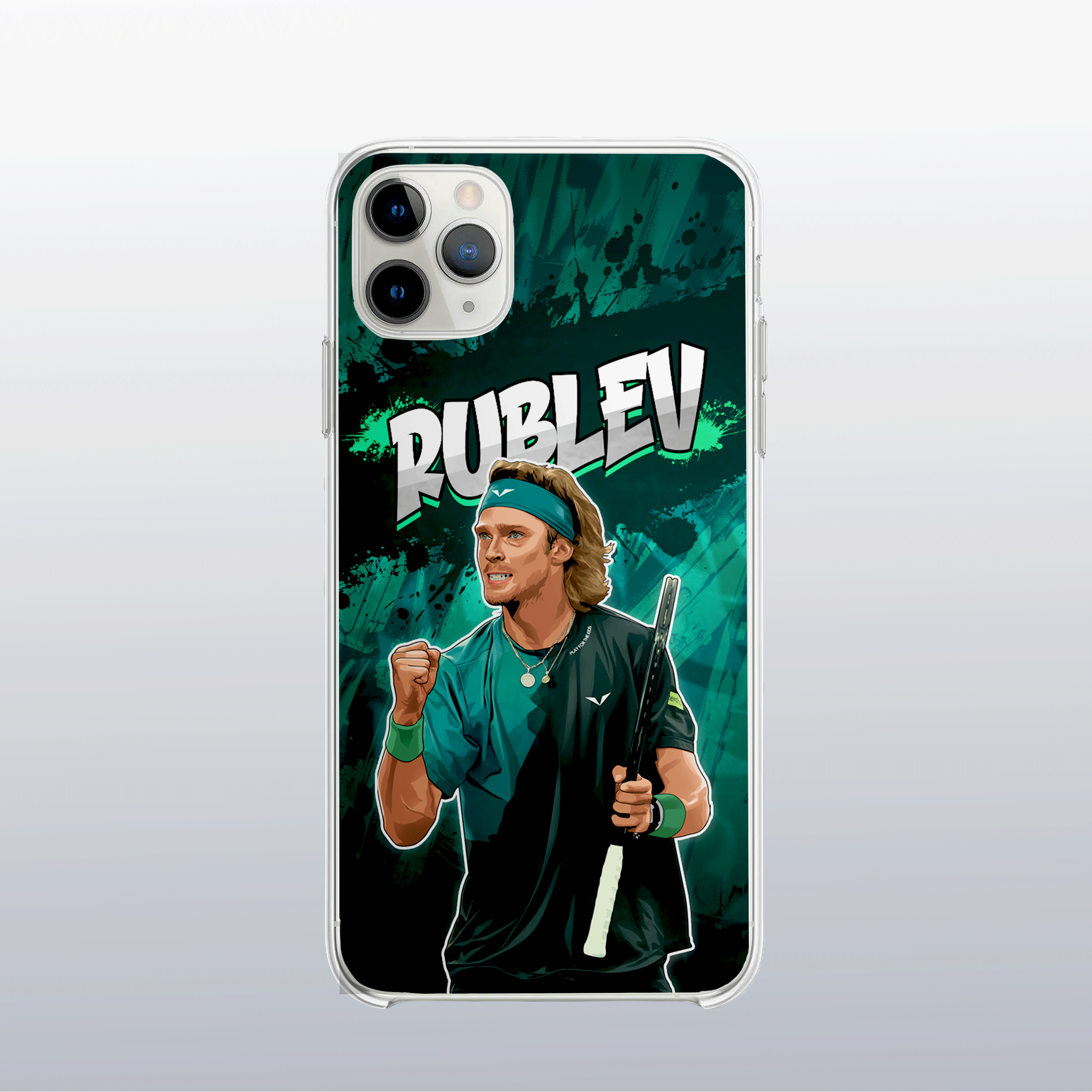 Coque de téléphone Andrey Rublev au design graff coloré, style urbain et dynamique pour fans de tennis.