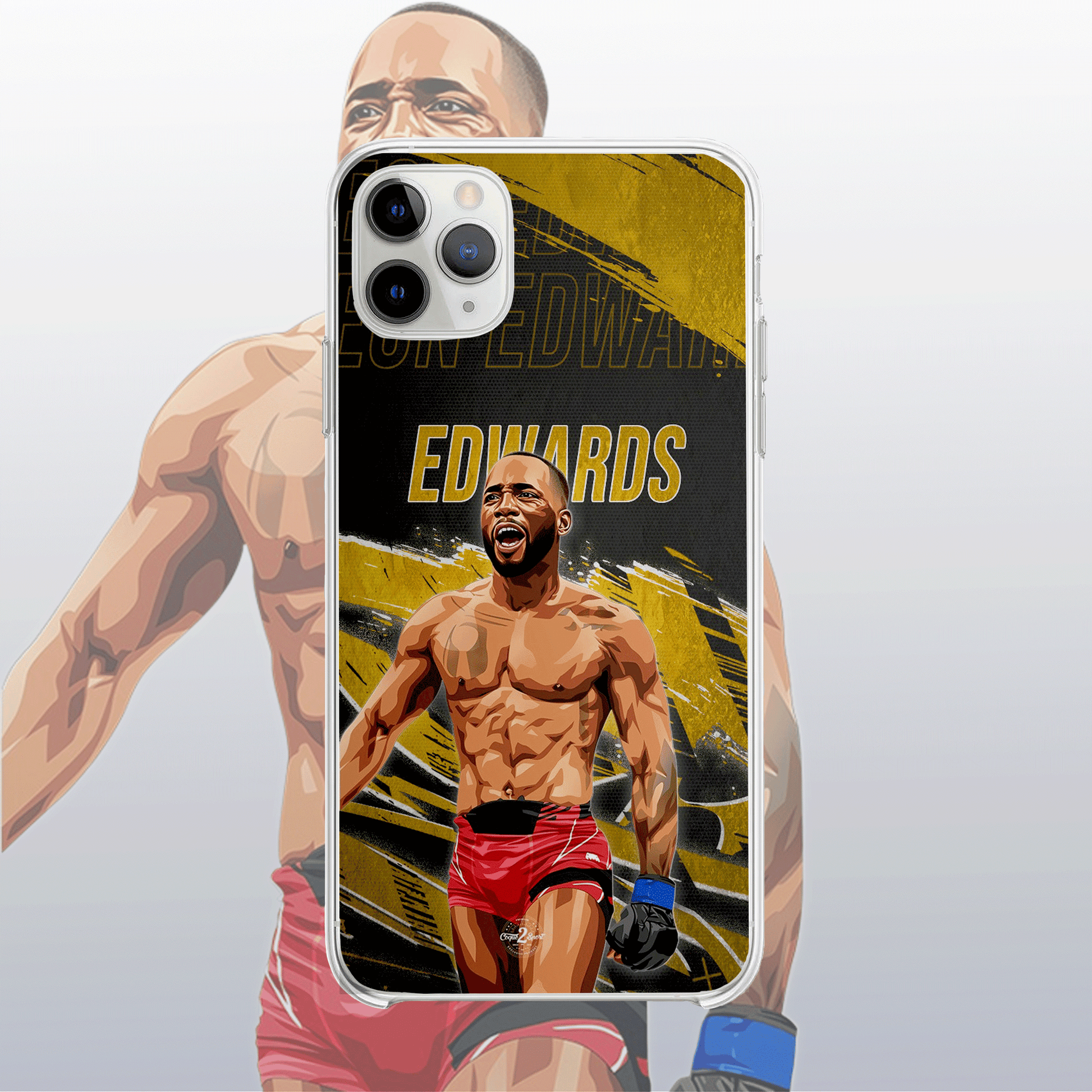 Coque Leon Edwards Gold Edition – fond doré moderne et visuel percutant, à l’image de sa maîtrise technique.