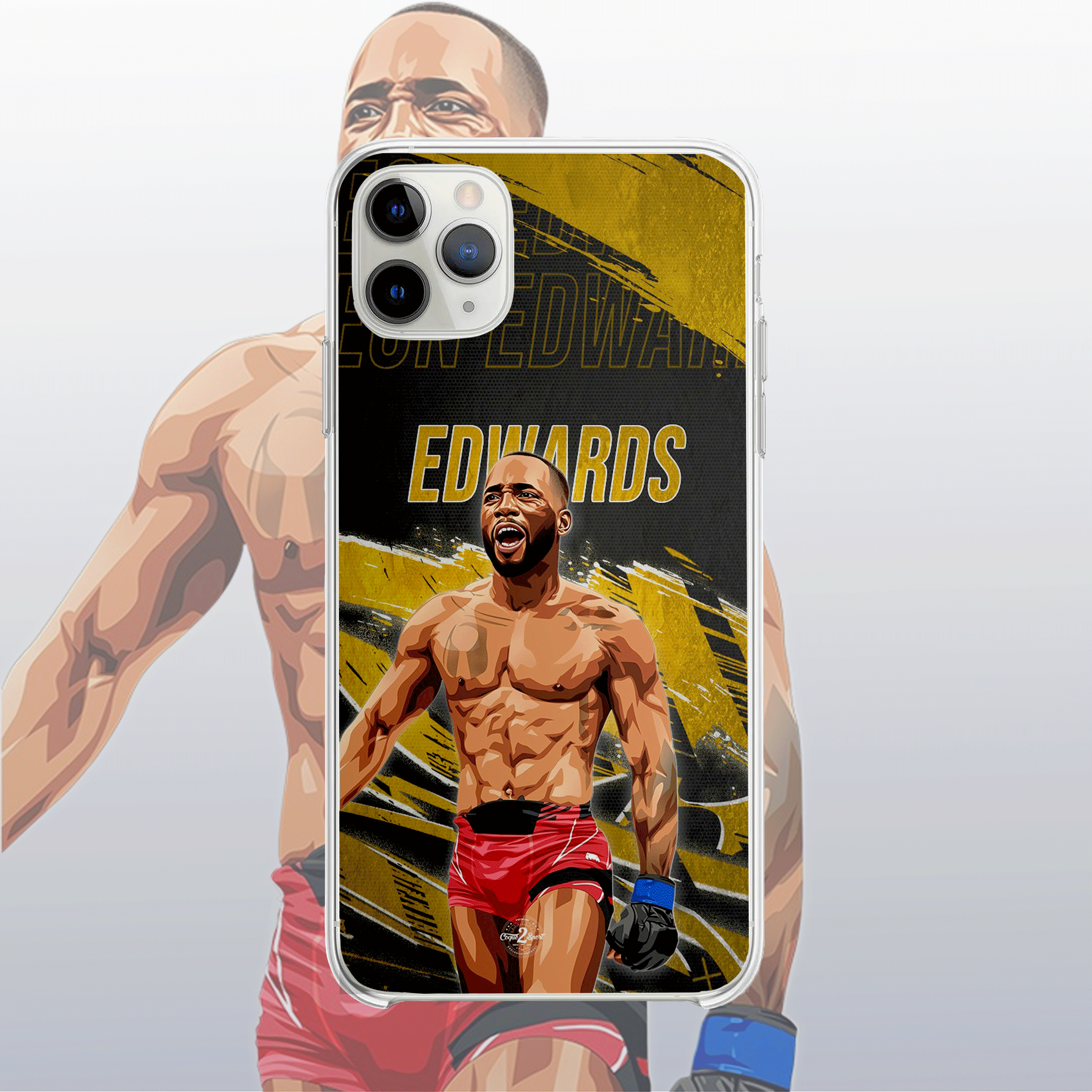 Coque Leon Edwards Gold Edition – fond doré moderne et visuel percutant, à l’image de sa maîtrise technique.