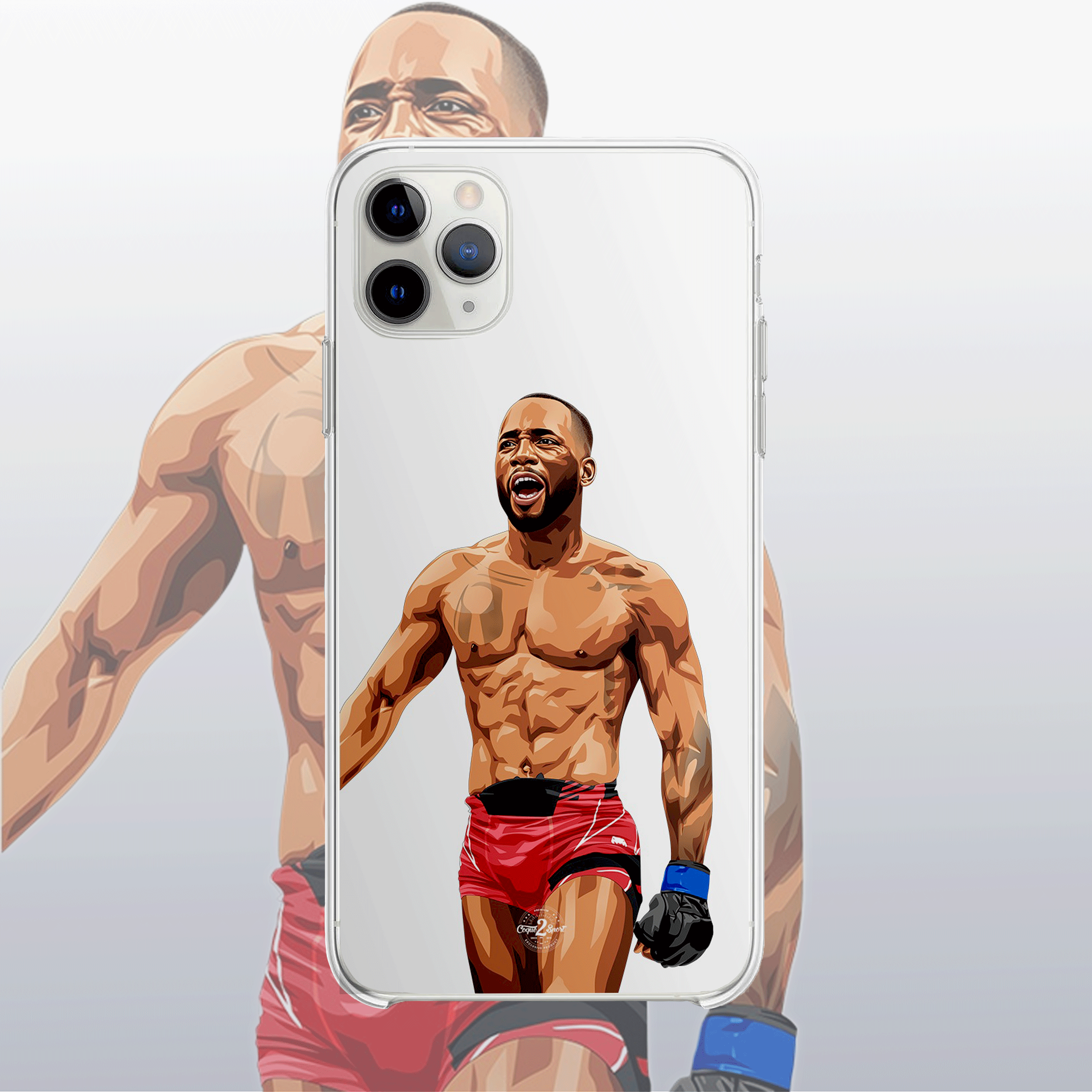 Coque transparente Leon Edwards – silhouette du combattant, style épuré et précis.