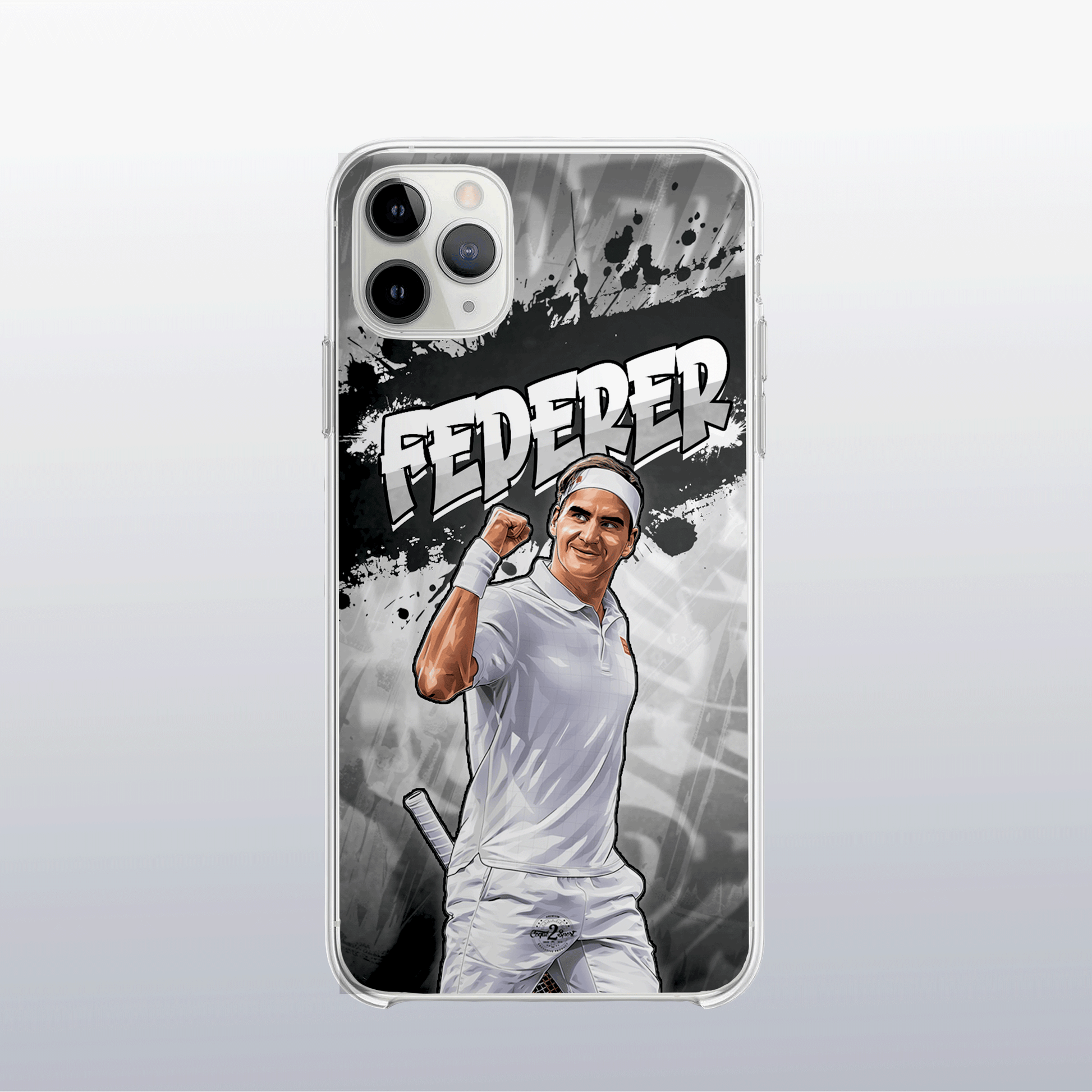 Coque de téléphone Roger Federer (Open d’Australie) au design graff coloré, clin d’œil à ses titres à Melbourne.