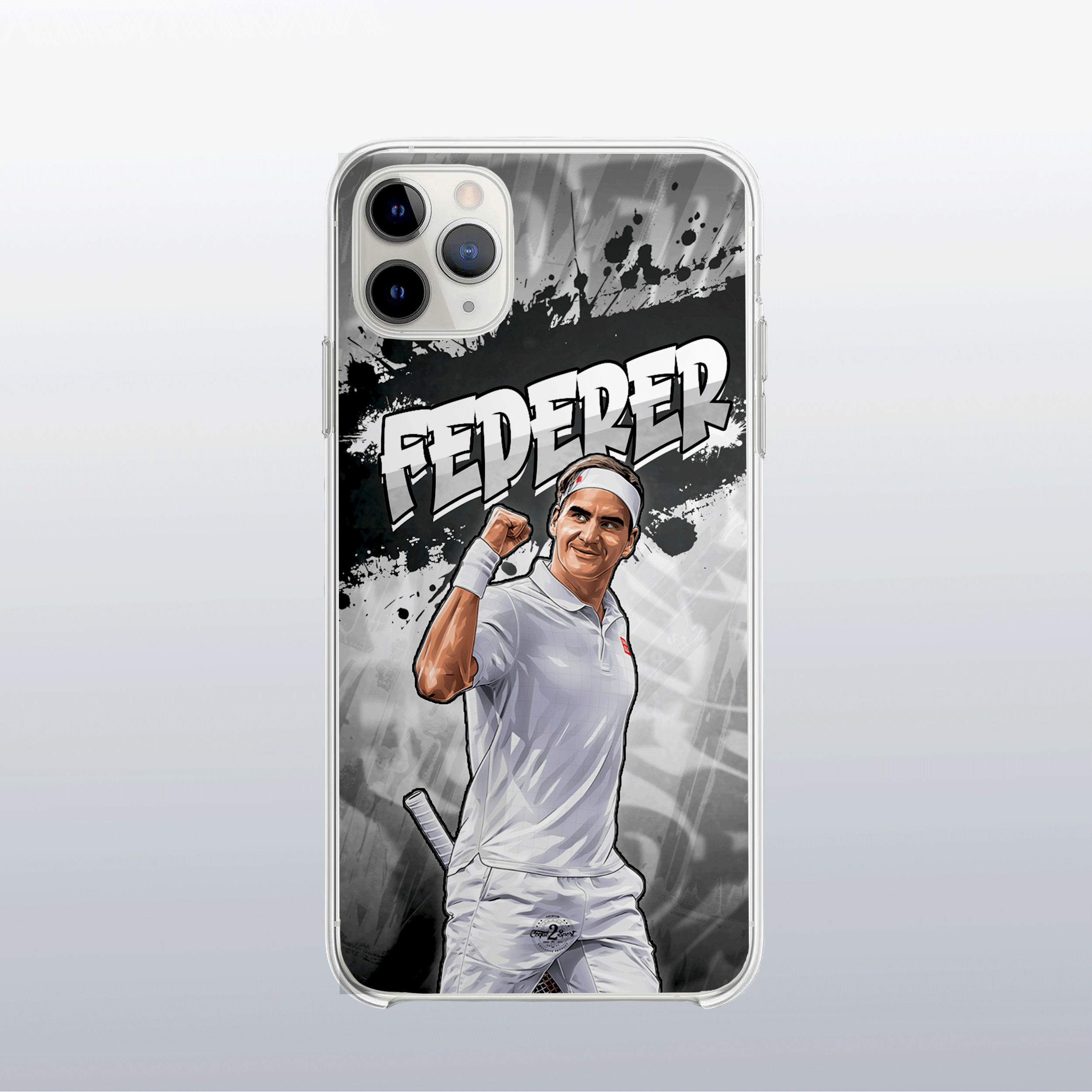 Coque de téléphone Roger Federer (Open d’Australie) au design graff coloré, clin d’œil à ses titres à Melbourne.