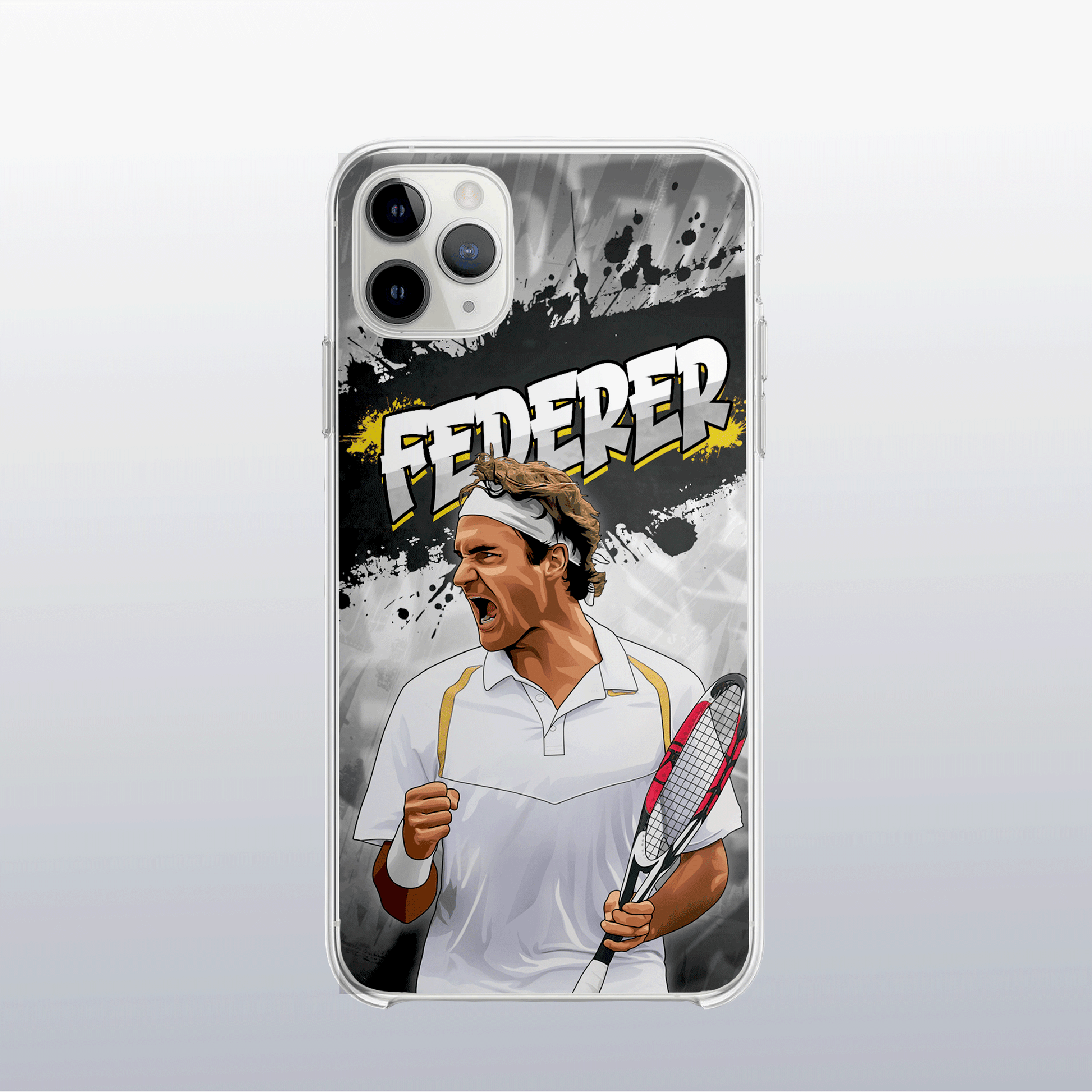 Coque de téléphone Roger Federer (Roland-Garros) au design graff coloré, inspirée de ses matchs sur terre battue.