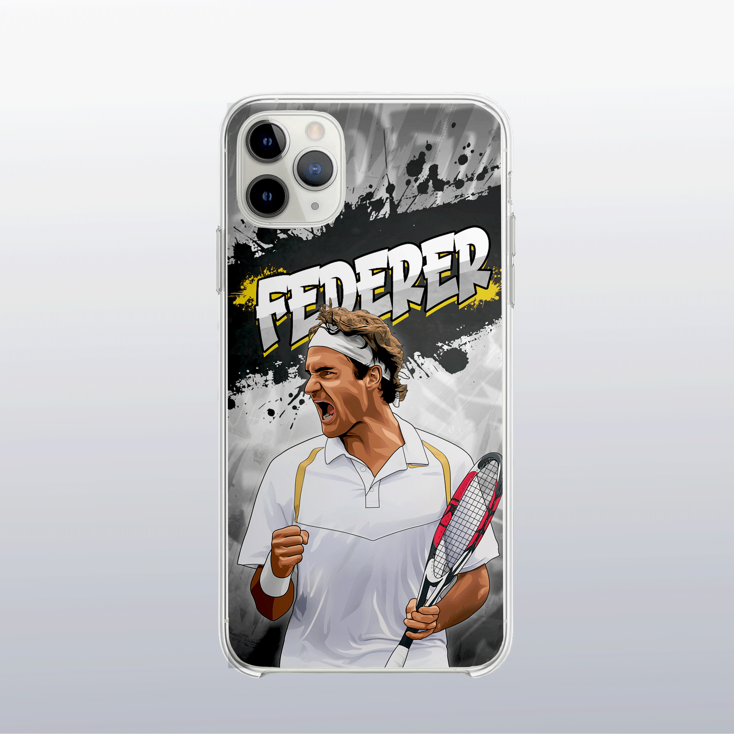 Coque de téléphone Roger Federer (Roland-Garros) au design graff coloré, inspirée de ses matchs sur terre battue.