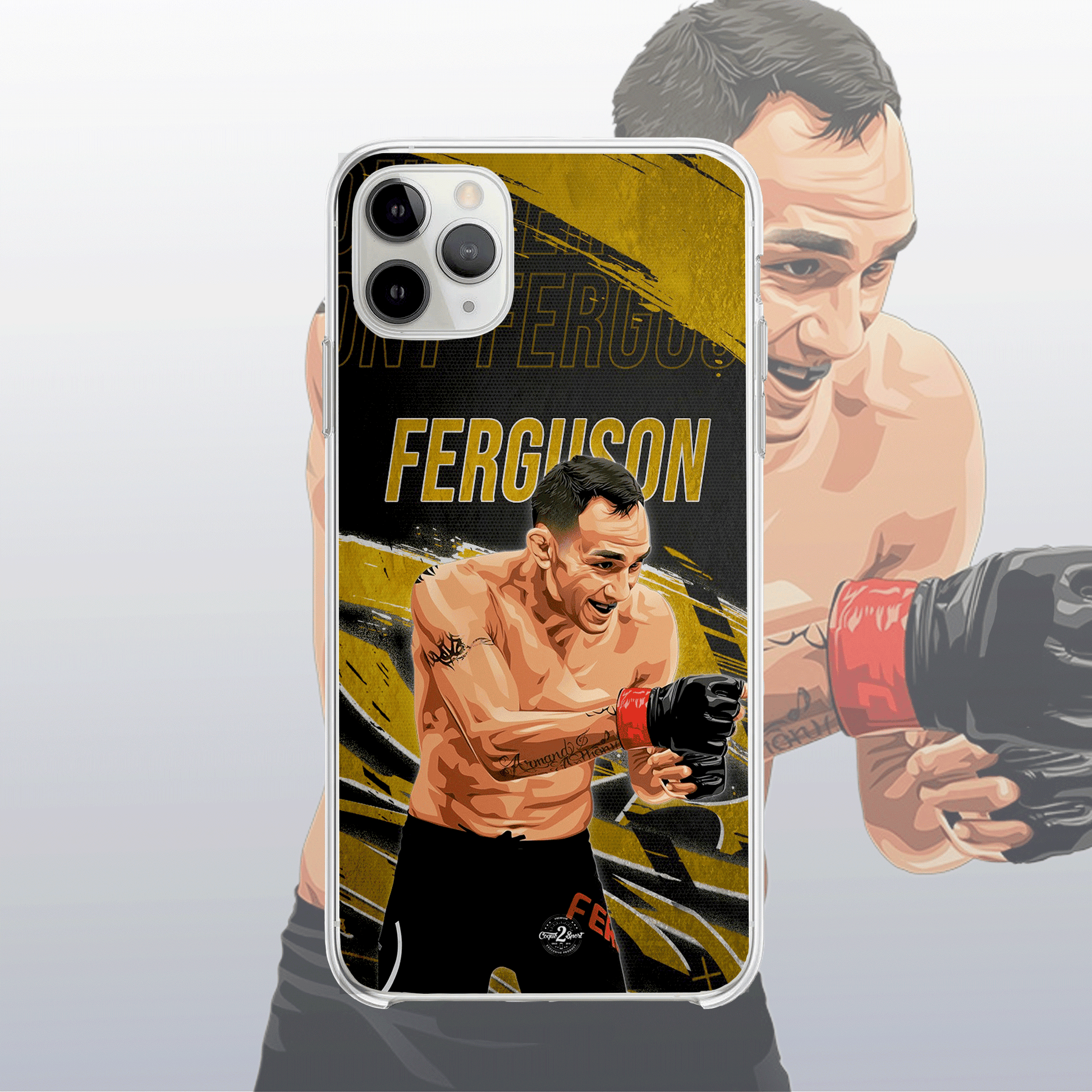 Coque Tony Ferguson Gold Edition – fond doré moderne et visuel intense, fidèle à son style imprévisible.
