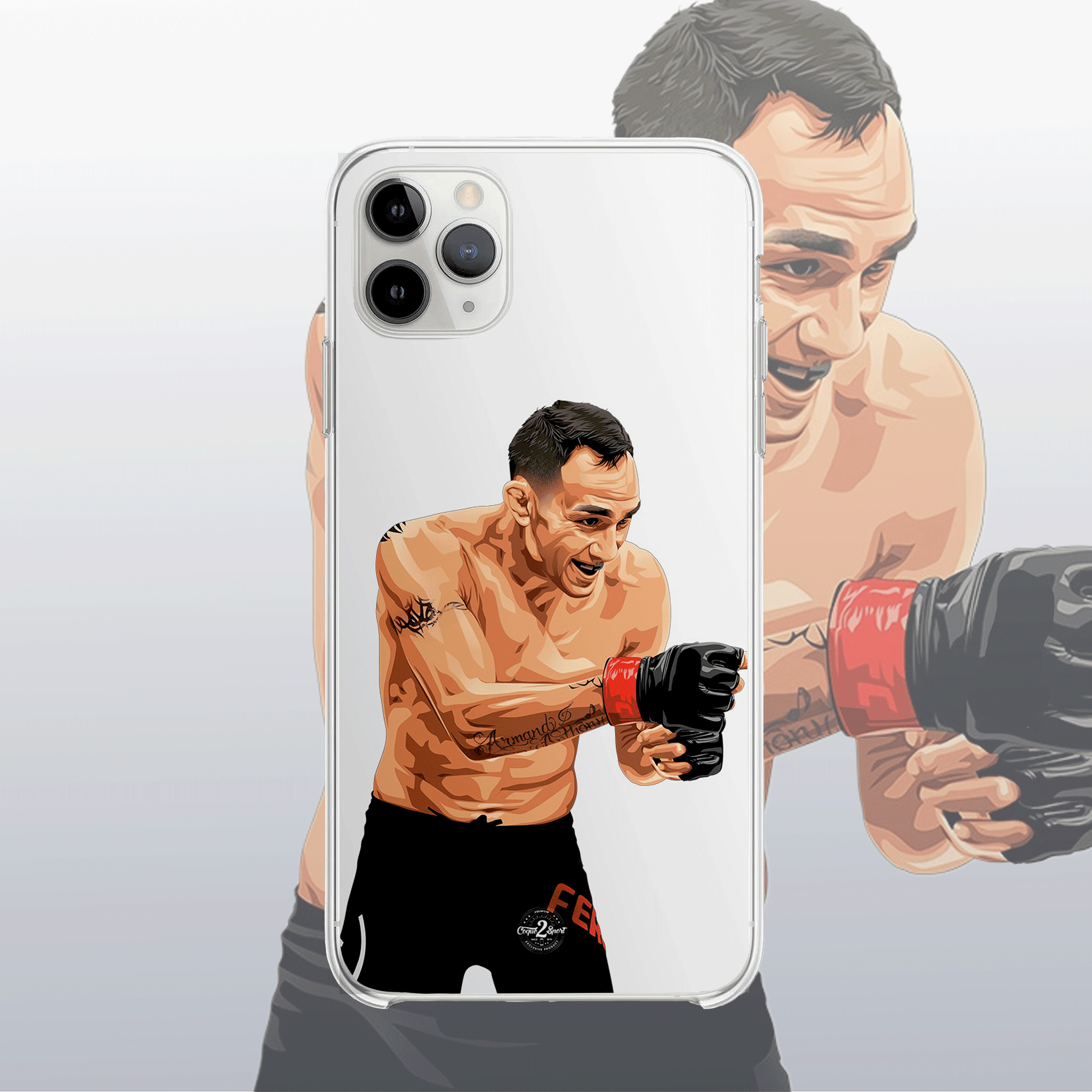 Coque transparente Tony Ferguson – silhouette du combattant, style épuré et unique.