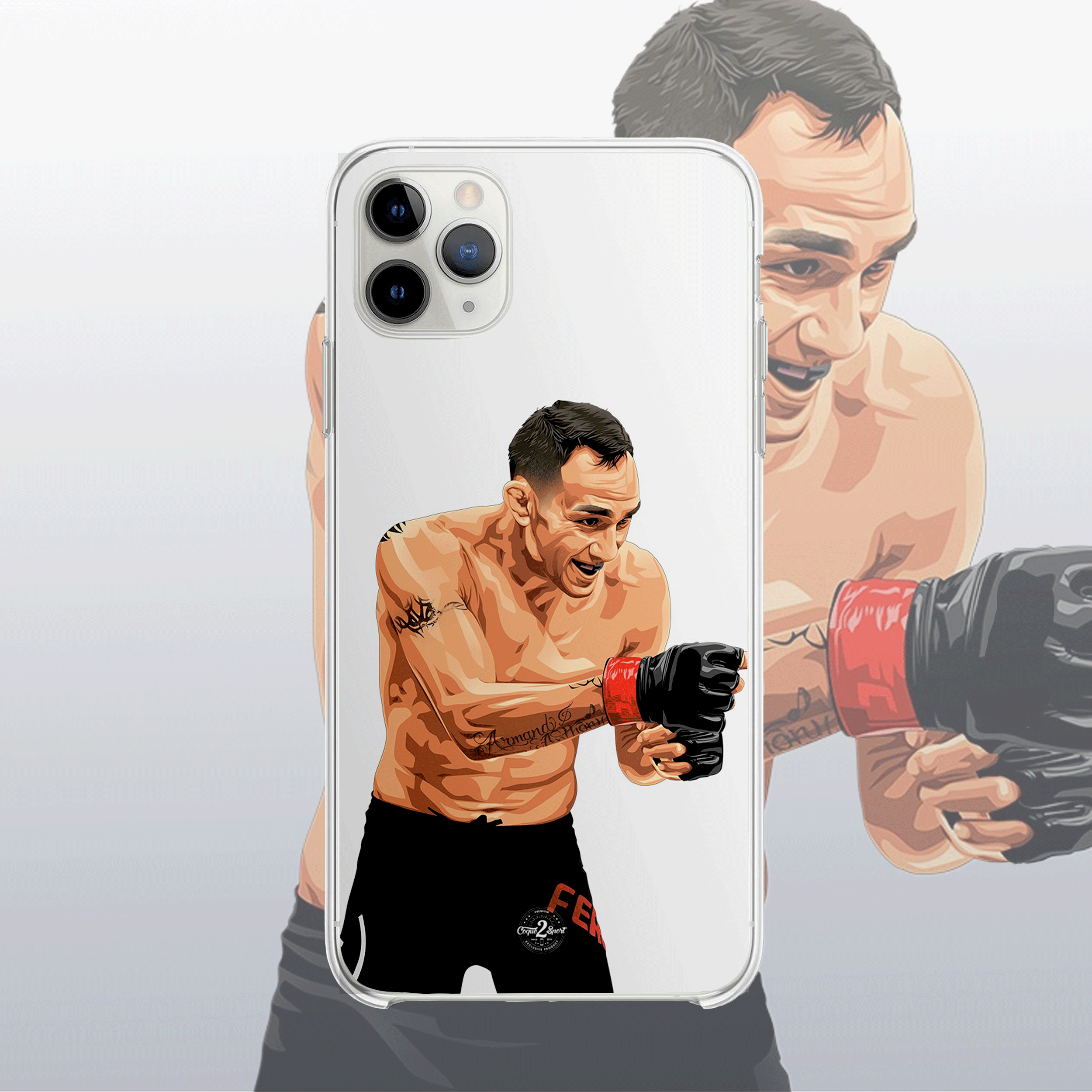 Coque transparente Tony Ferguson – silhouette du combattant, style épuré et unique.