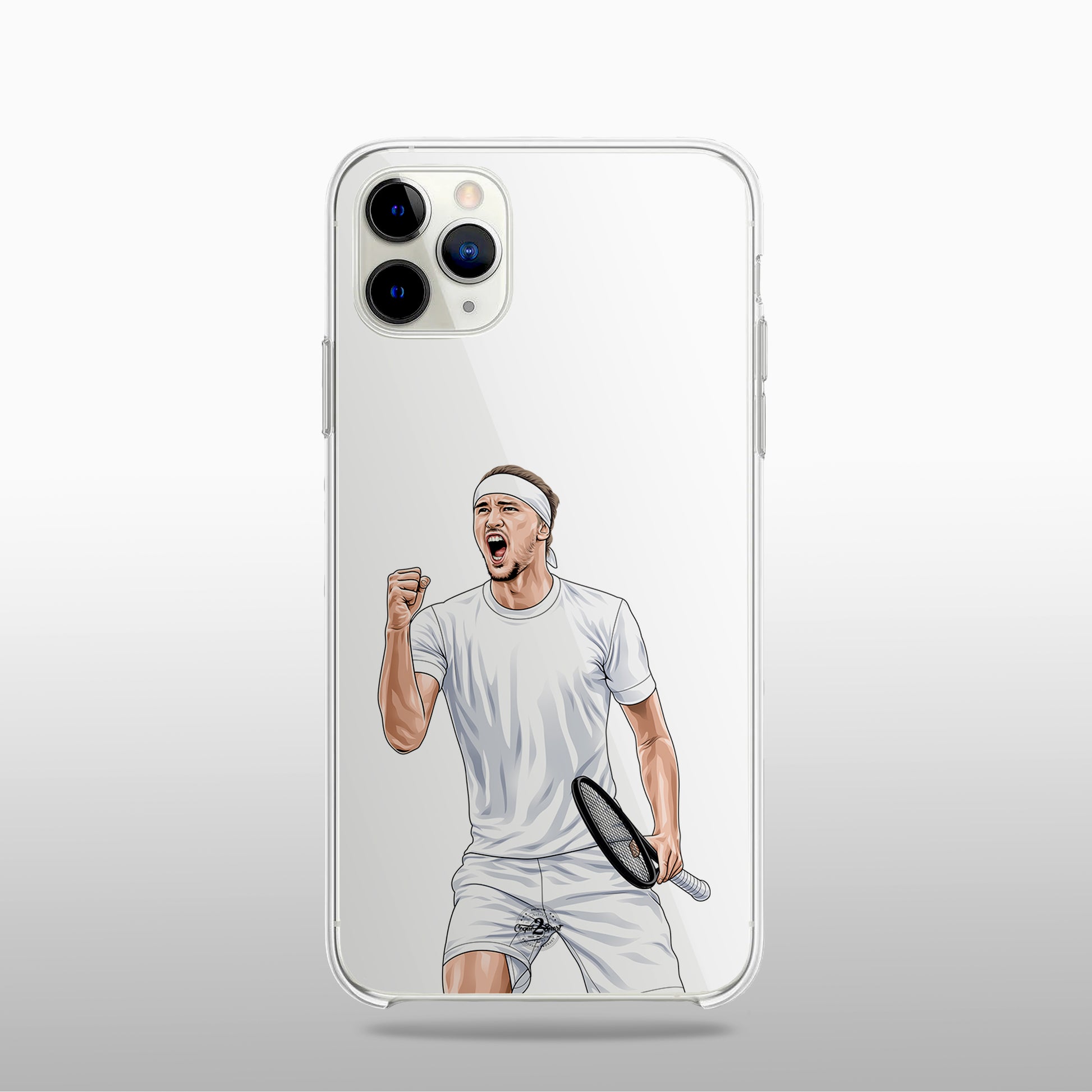 Coque transparente Alexander Zverev (modèle 2) avec silhouette épurée du joueur, look minimaliste et sportif.
