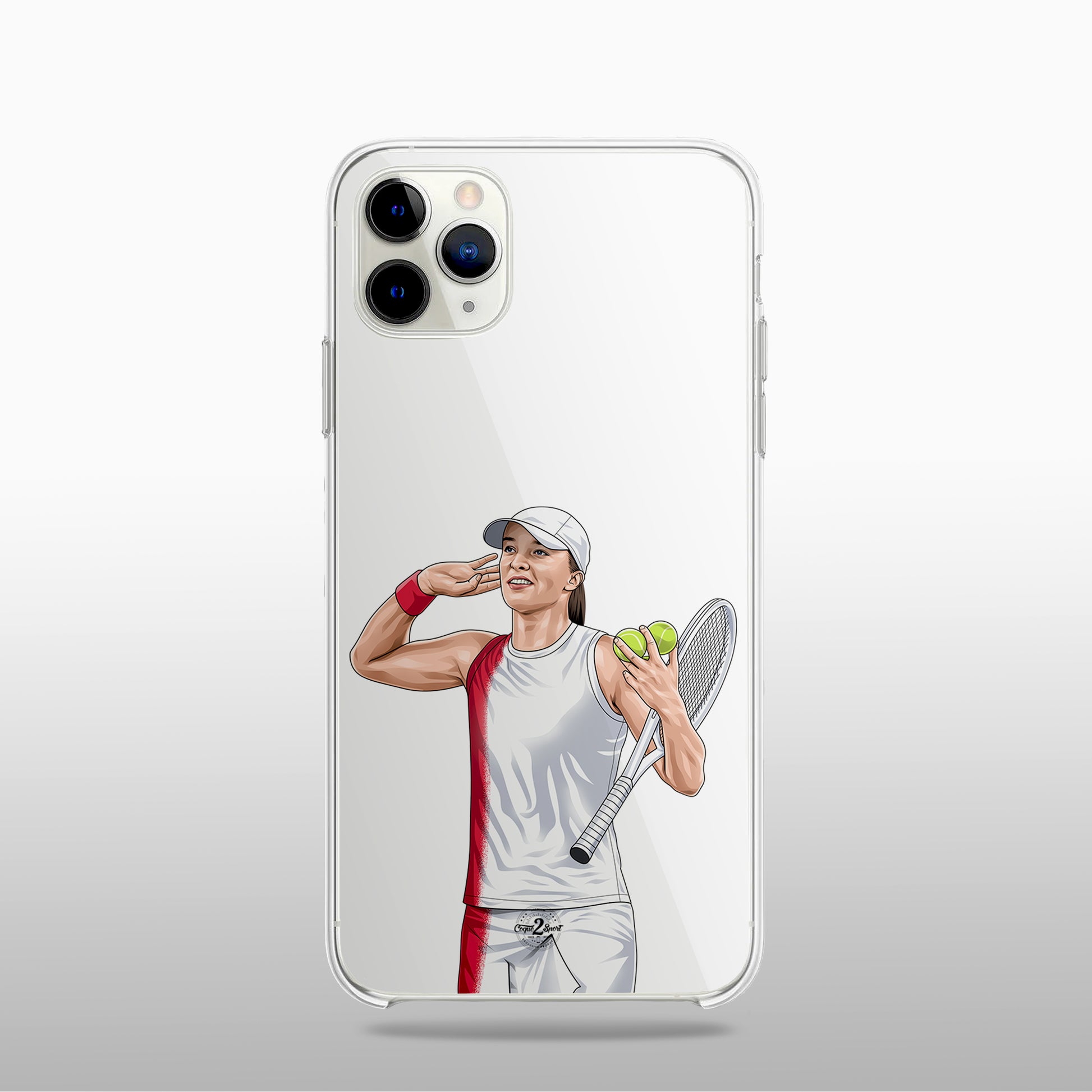 Coque transparente Iga Świątek avec silhouette épurée de la joueuse, look minimaliste et raffiné.	