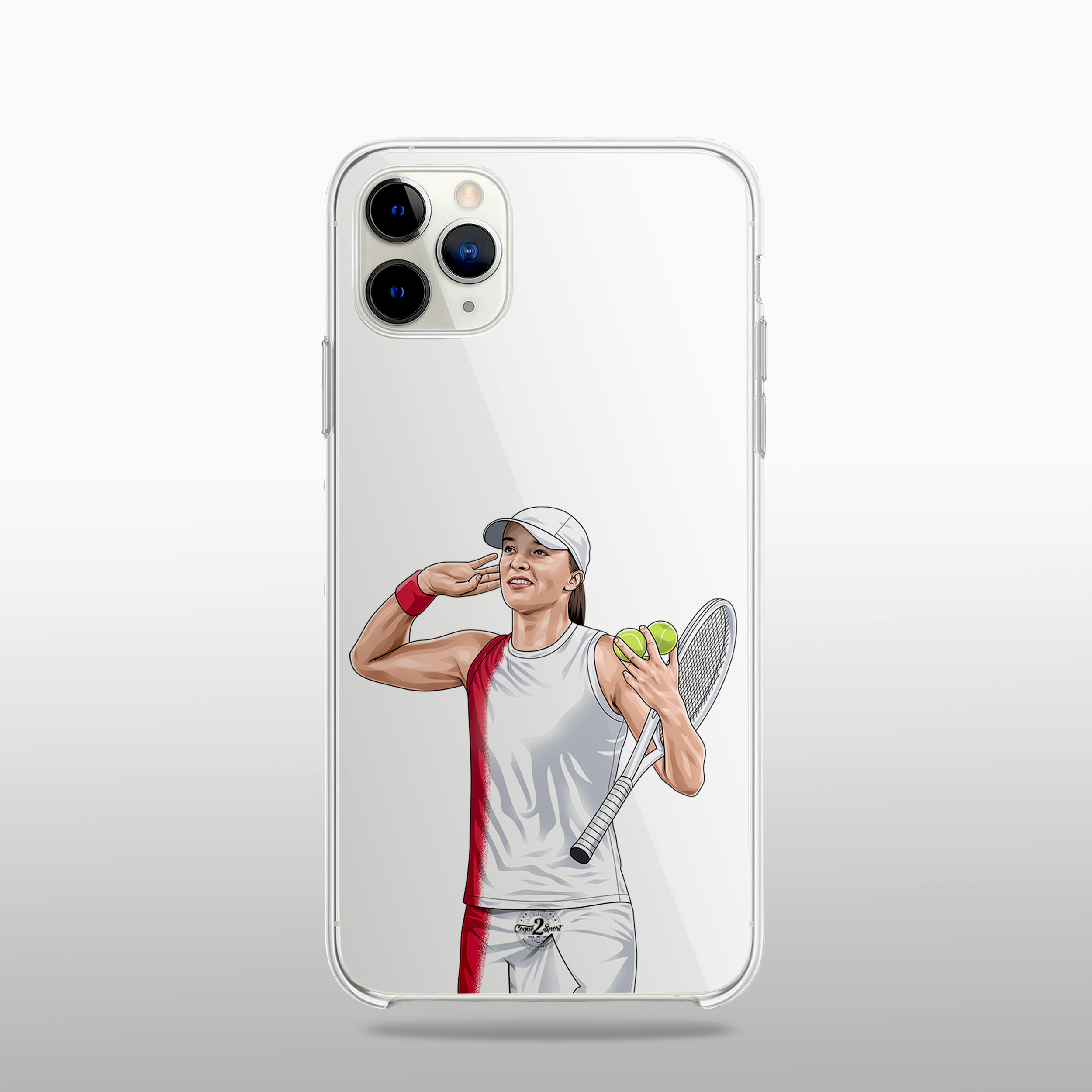 Coque transparente Iga Świątek avec silhouette épurée de la joueuse, look minimaliste et raffiné.	
