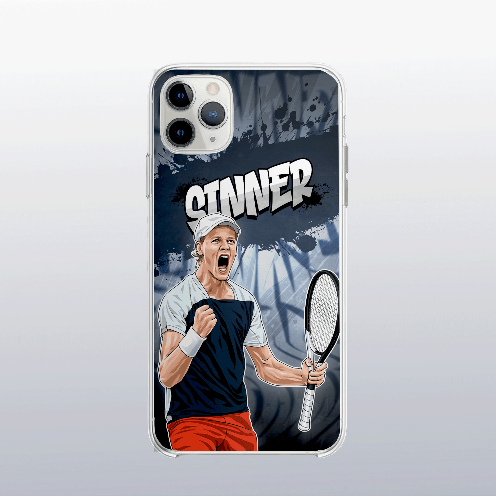 Coque de téléphone Jannik Sinner (modèle 1) au design graff coloré, style urbain et dynamique pour fans de tennis.
