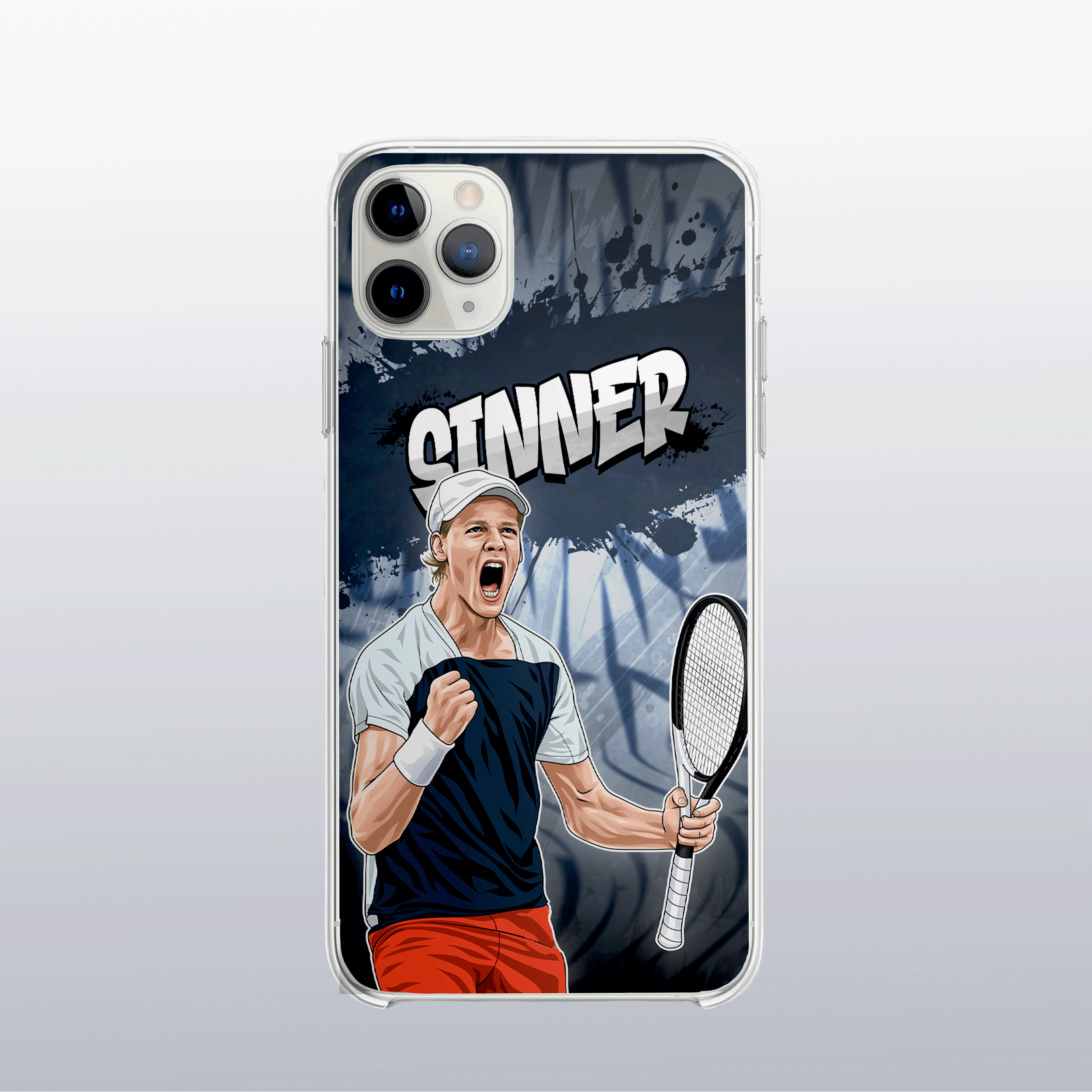 Coque de téléphone Jannik Sinner (modèle 1) au design graff coloré, style urbain et dynamique pour fans de tennis.