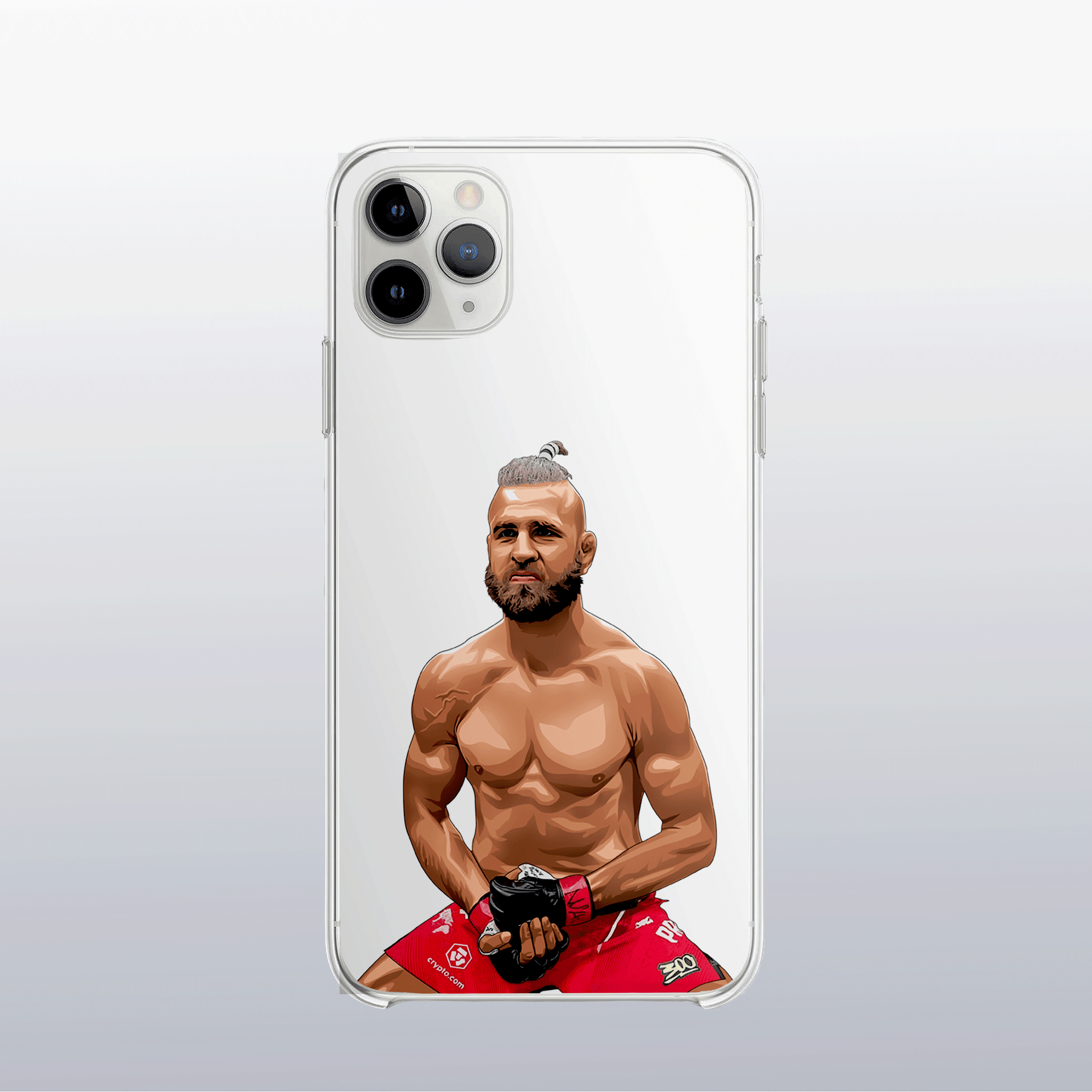 Coque transparente Jiří Procházka – silhouette du combattant, style épuré et brutal.