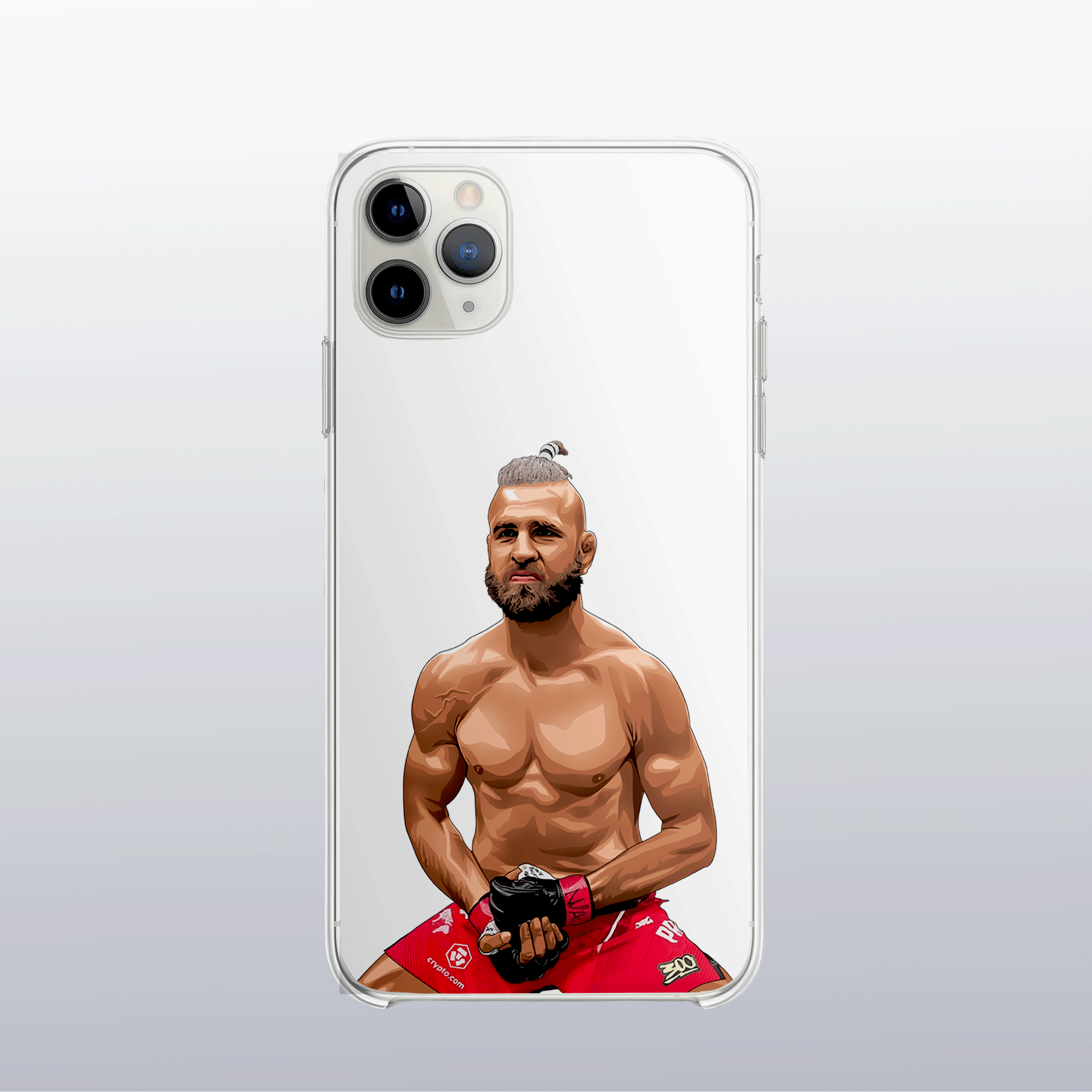 Coque transparente Jiří Procházka – silhouette du combattant, style épuré et brutal.