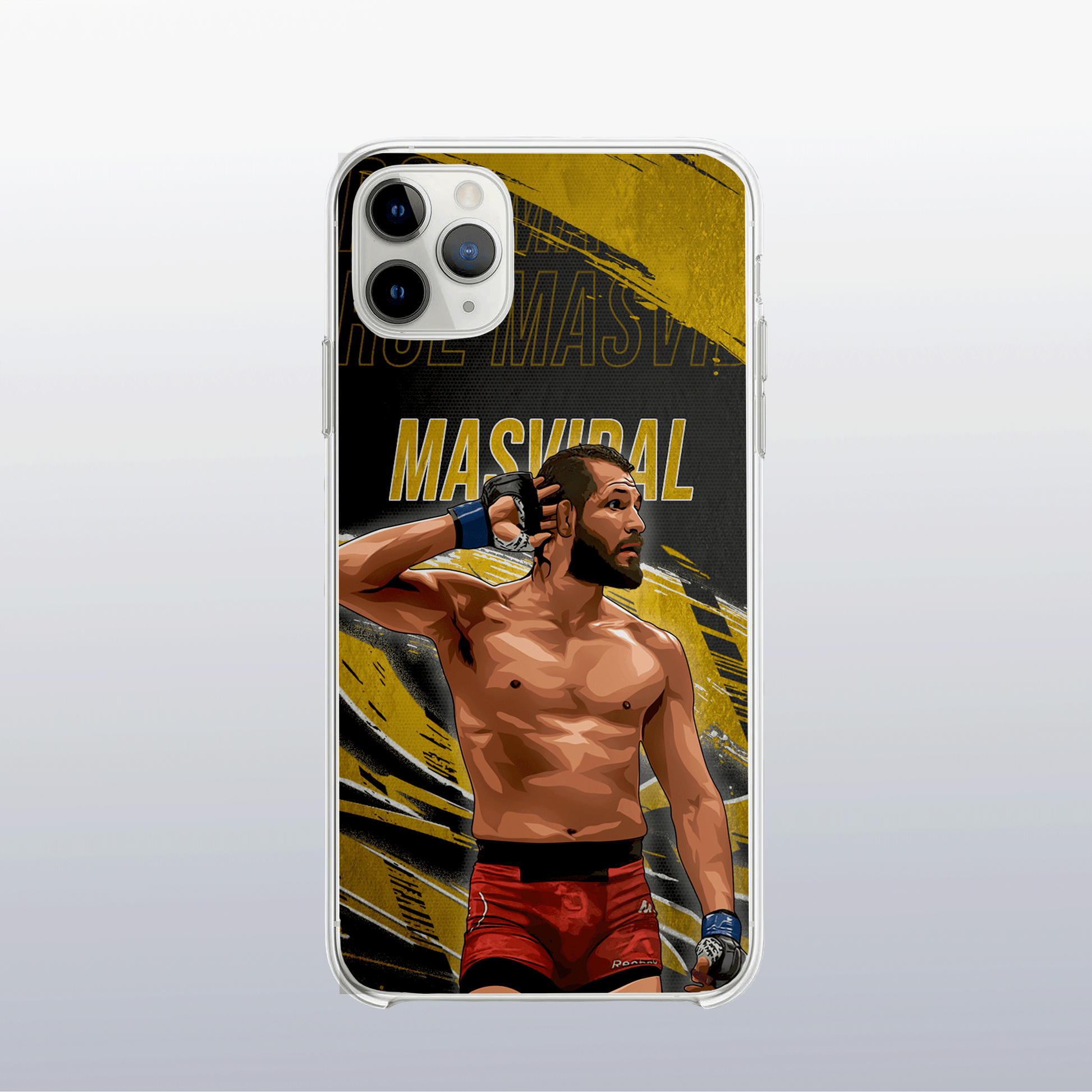 Coque Jorge Masvidal Gold Edition – fond doré moderne et visuel audacieux, fidèle à son style de rue.