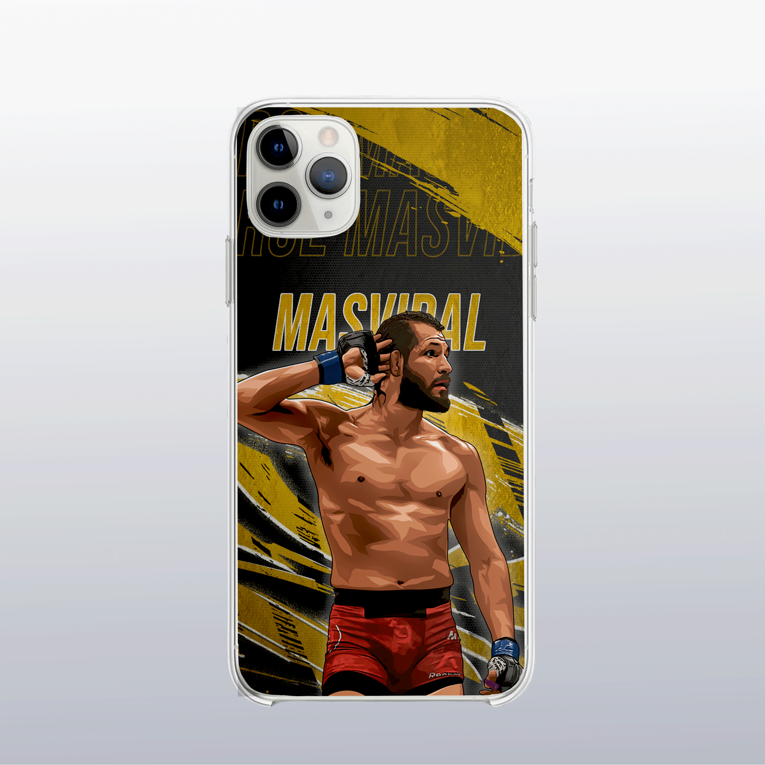 Coque Jorge Masvidal Gold Edition – fond doré moderne et visuel audacieux, fidèle à son style de rue.
