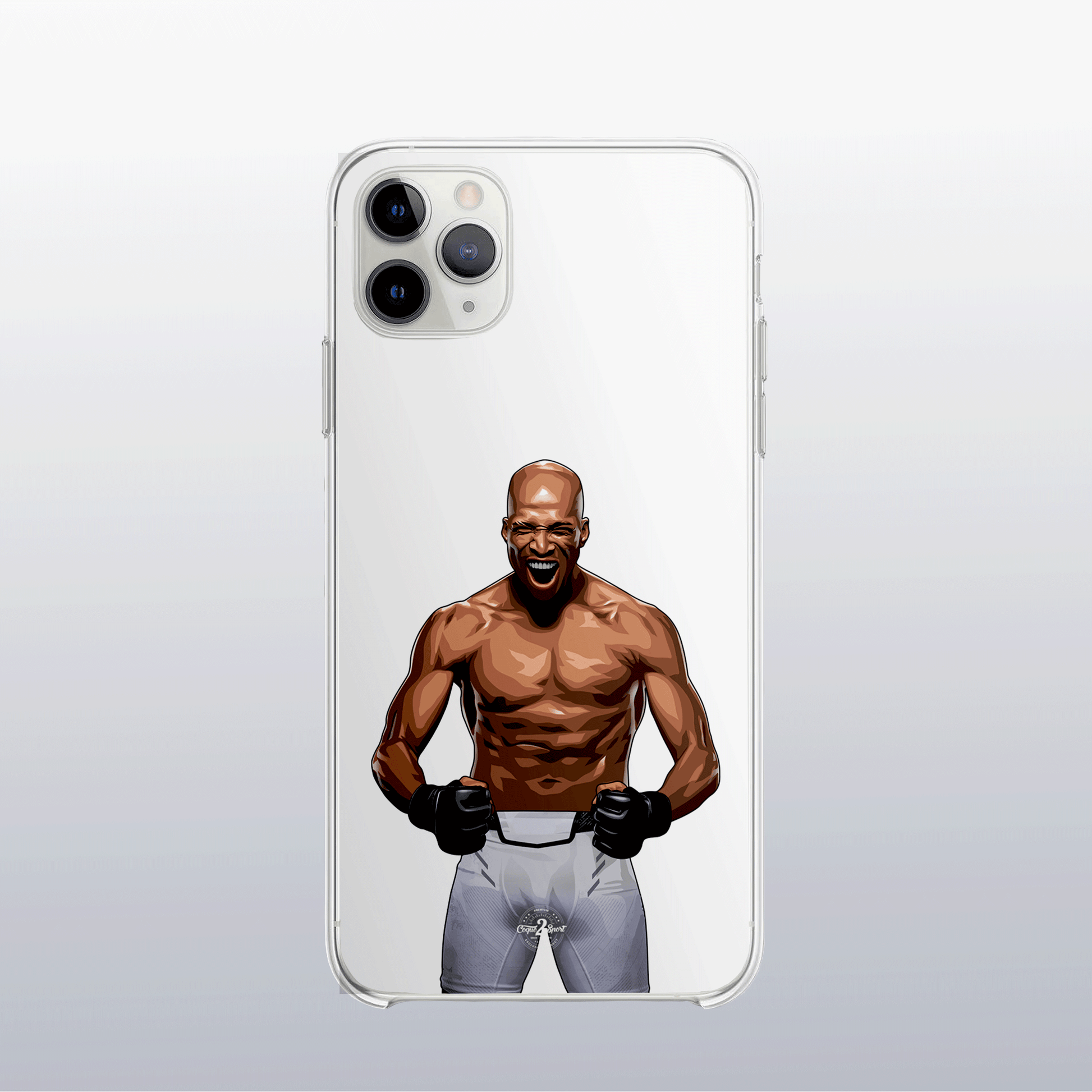 Coque transparente Michael Venom Page – silhouette du combattant, style épuré et explosif.