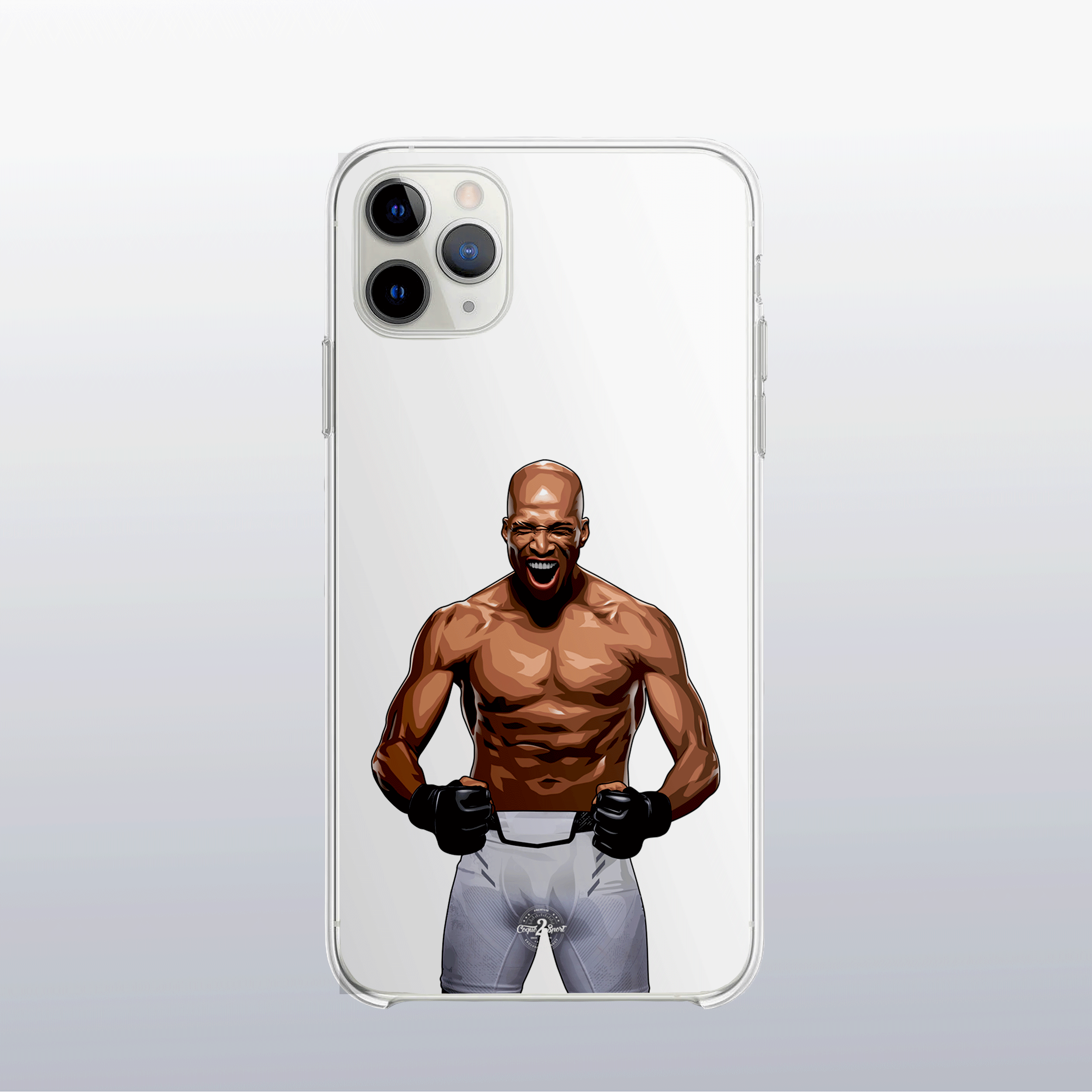 Coque transparente Michael Venom Page – silhouette du combattant, style épuré et explosif.