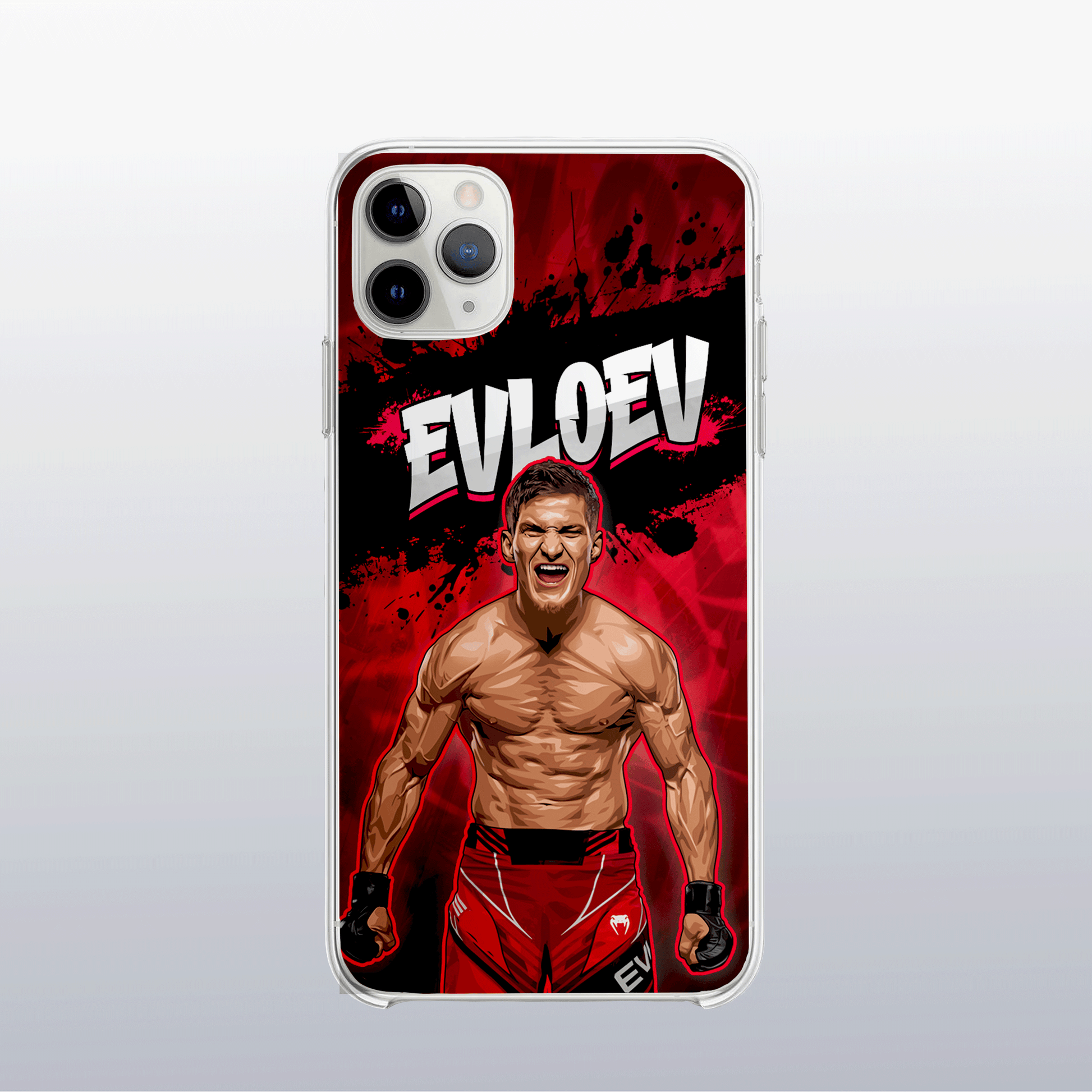 Coque de téléphone Movsar Evloev – design graff coloré inspiré de l’univers MMA, look urbain et percutant.