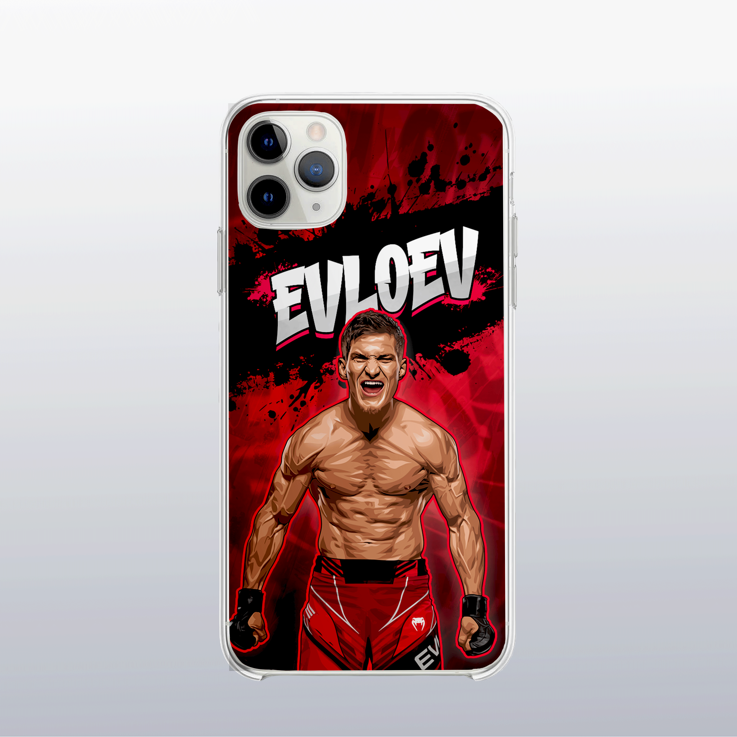 Coque de téléphone Movsar Evloev – design graff coloré inspiré de l’univers MMA, look urbain et percutant.