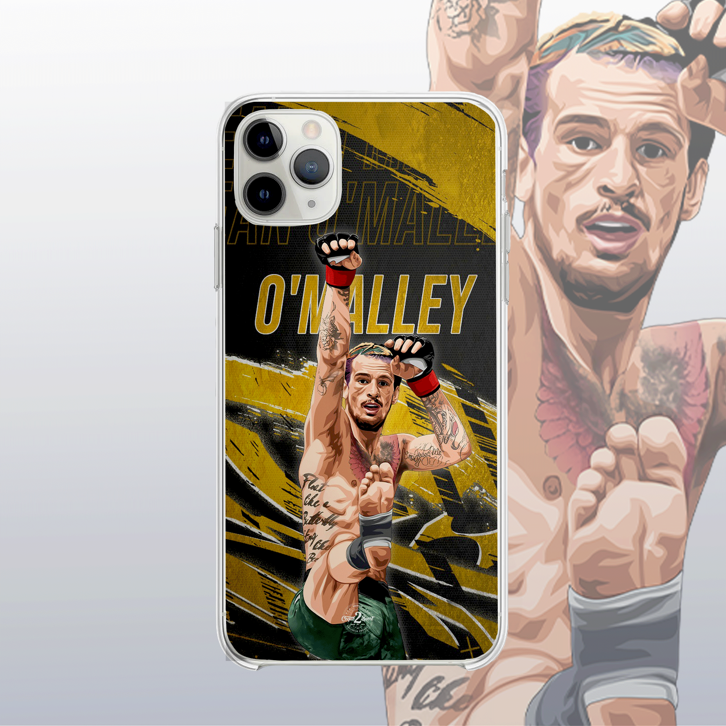 Coque Sean O'Malley Gold Edition – fond doré moderne et visuel éclatant, fidèle à son style flashy et créatif.