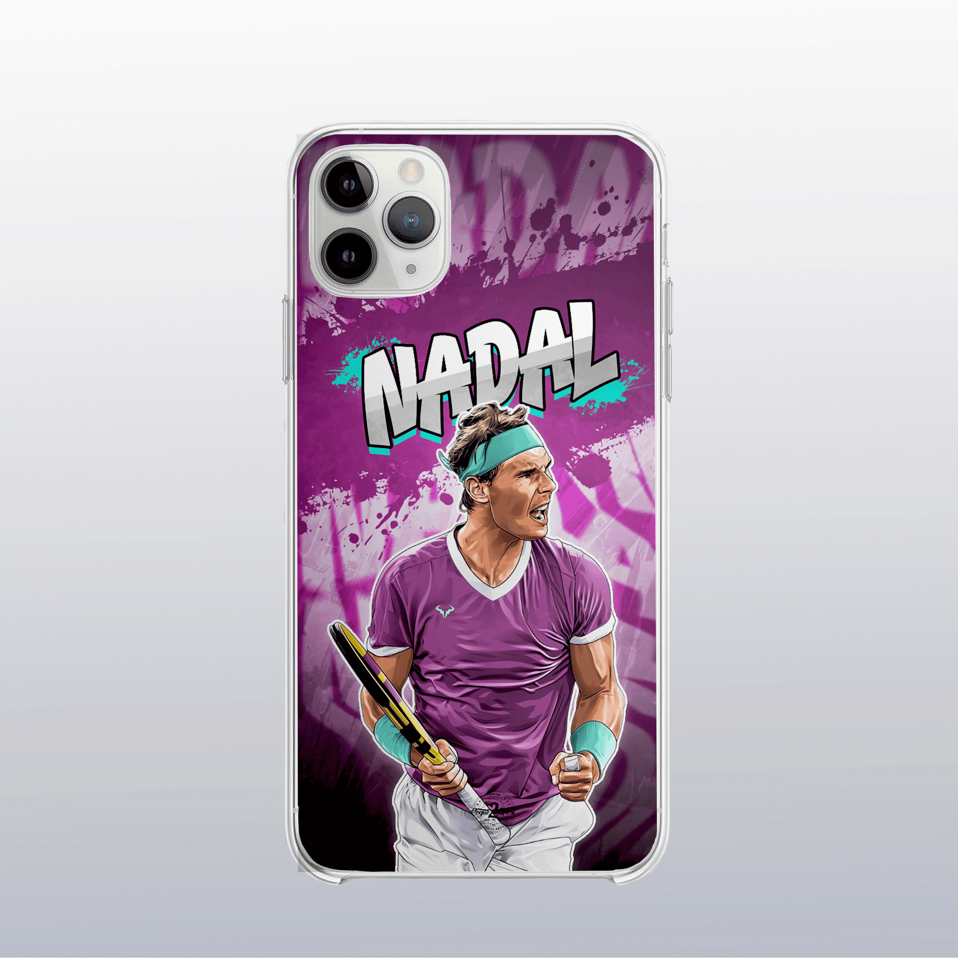 Coque de téléphone Rafael Nadal (Roland-Garros) au design graff coloré, inspirée de ses victoires sur terre battue.
