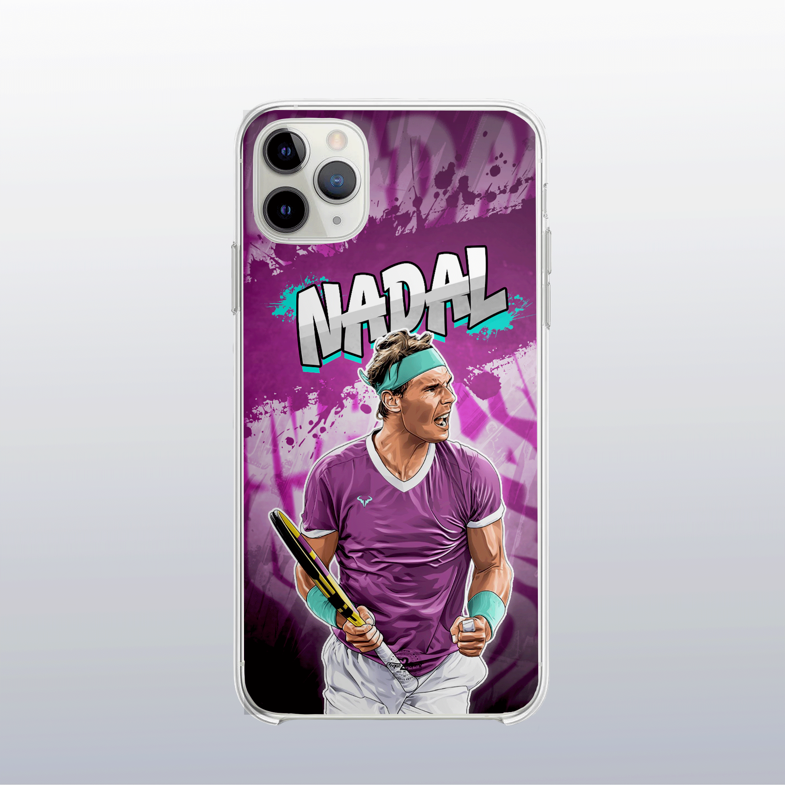 Coque de téléphone Rafael Nadal (Roland-Garros) au design graff coloré, inspirée de ses victoires sur terre battue.