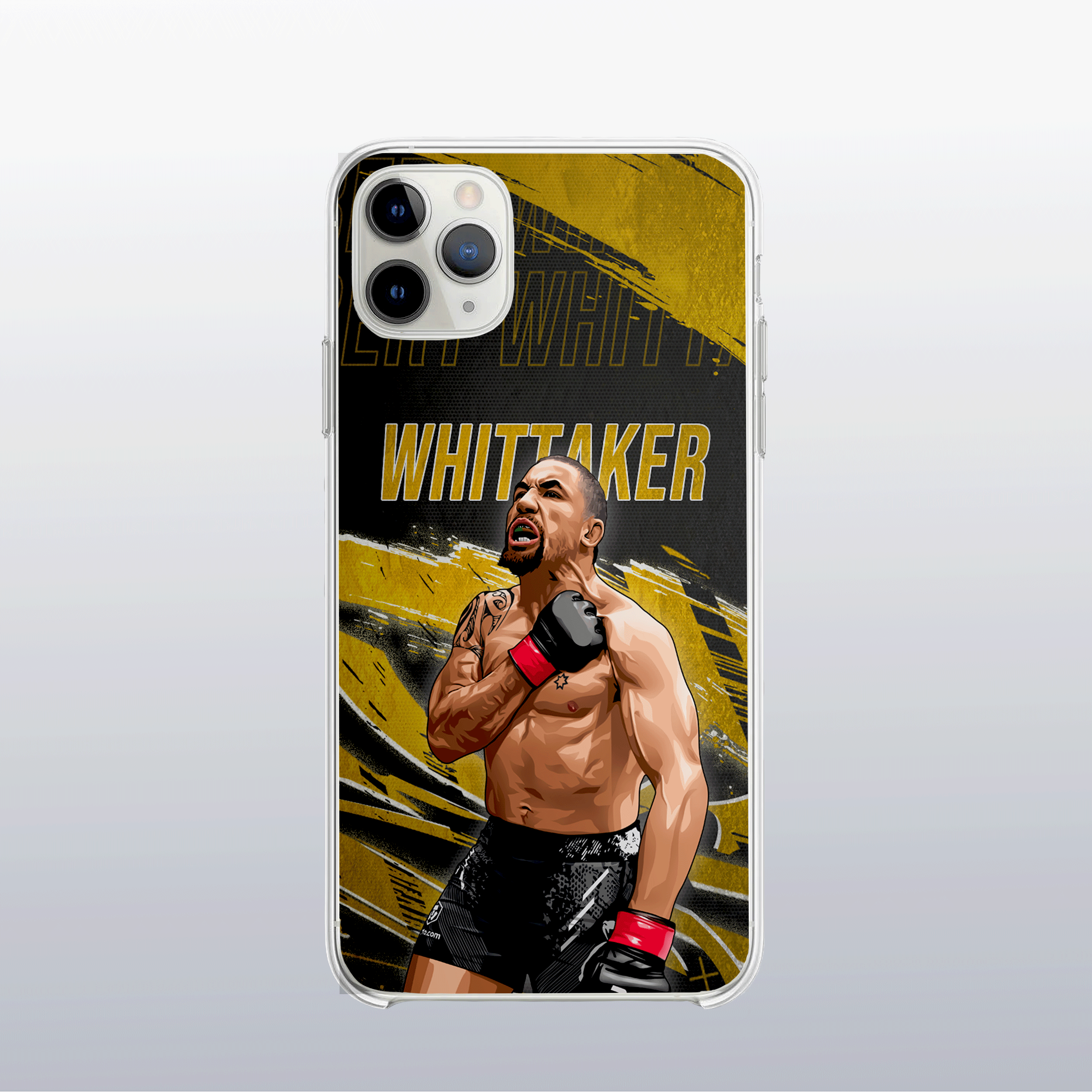 Coque Robert Whittaker Gold Edition – fond doré moderne et visuel puissant, reflet de sa précision et de sa ténacité.