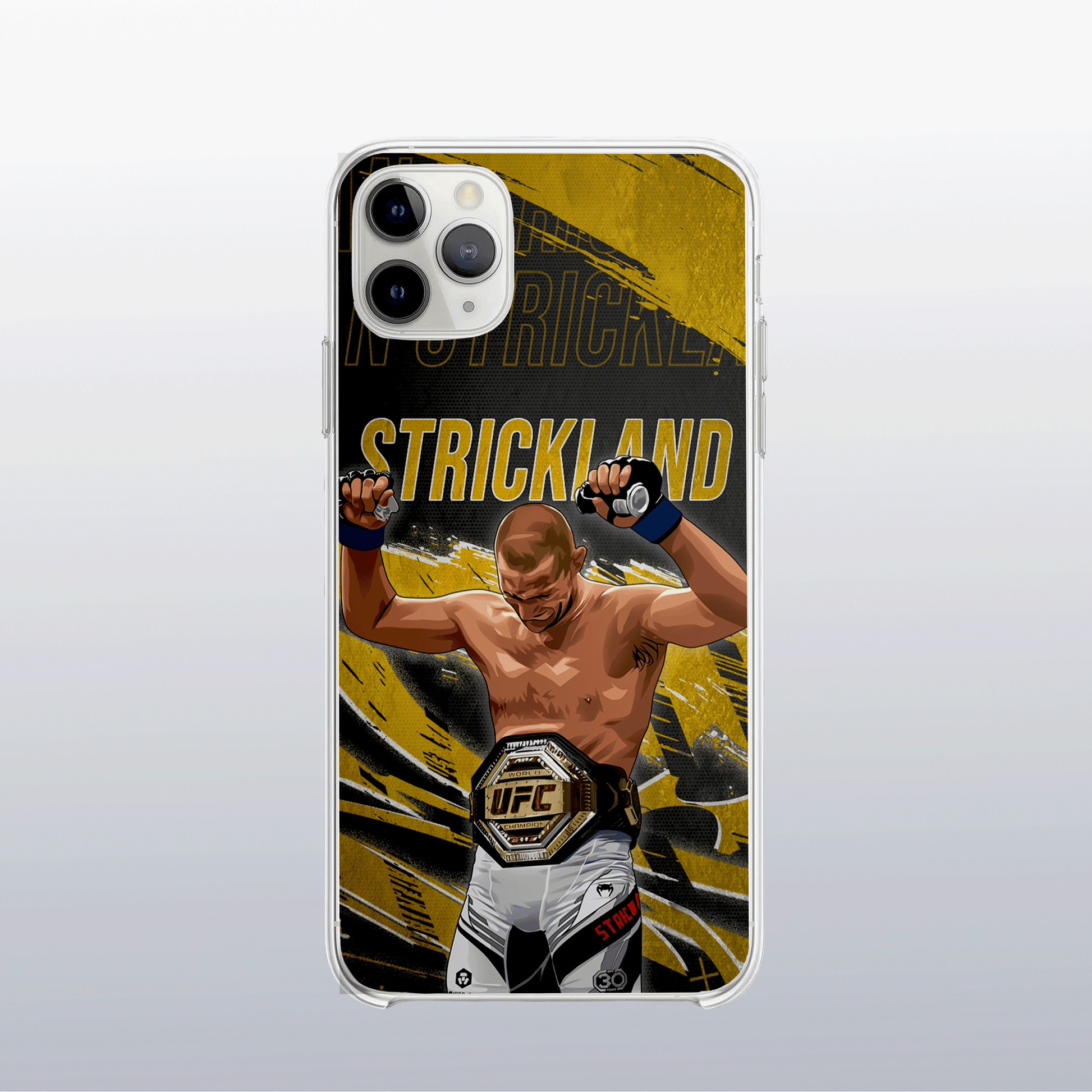 Coque Sean Strickland Gold Edition – fond doré moderne et visuel brut, à l’image de son style sans compromis.