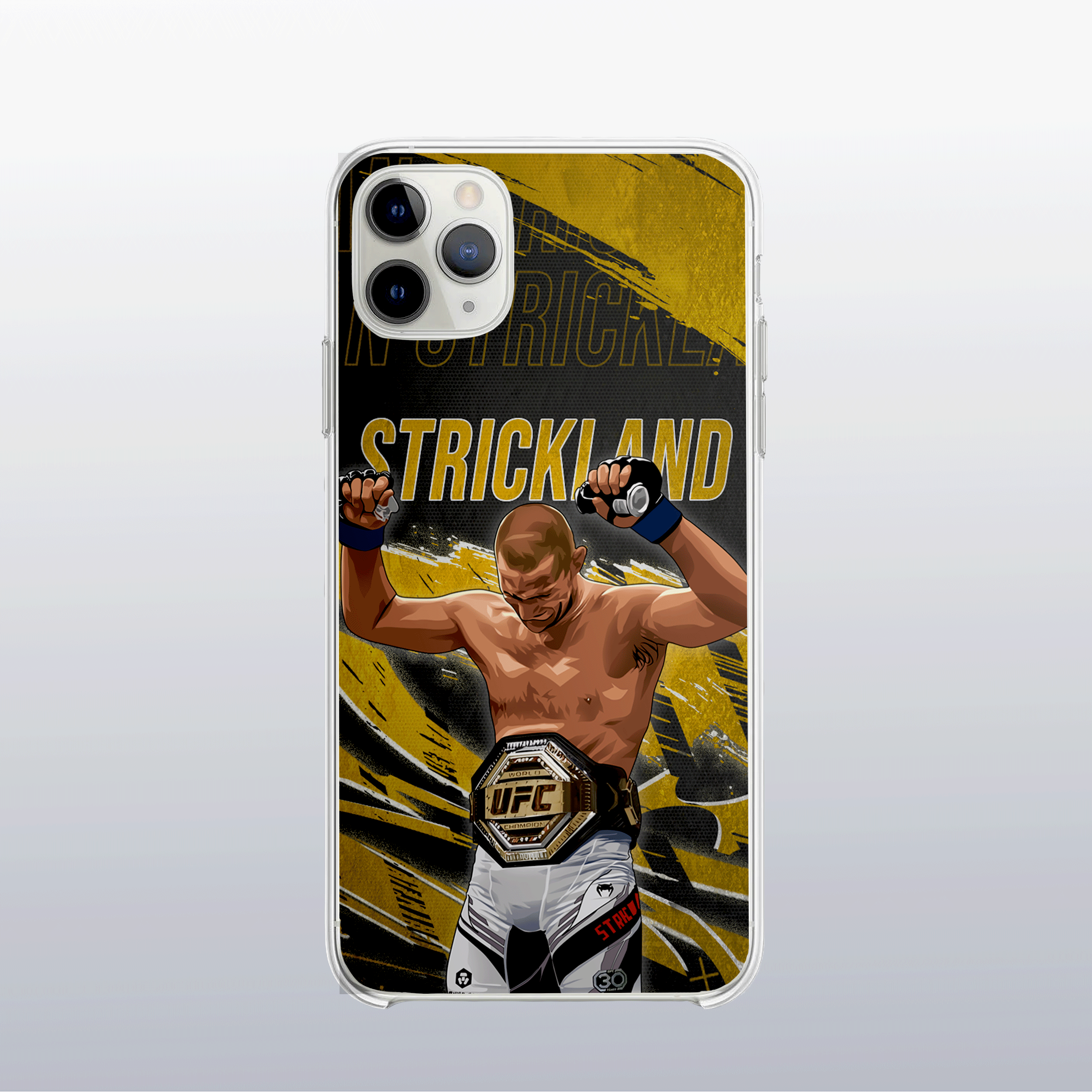 Coque Sean Strickland Gold Edition – fond doré moderne et visuel brut, à l’image de son style sans compromis.