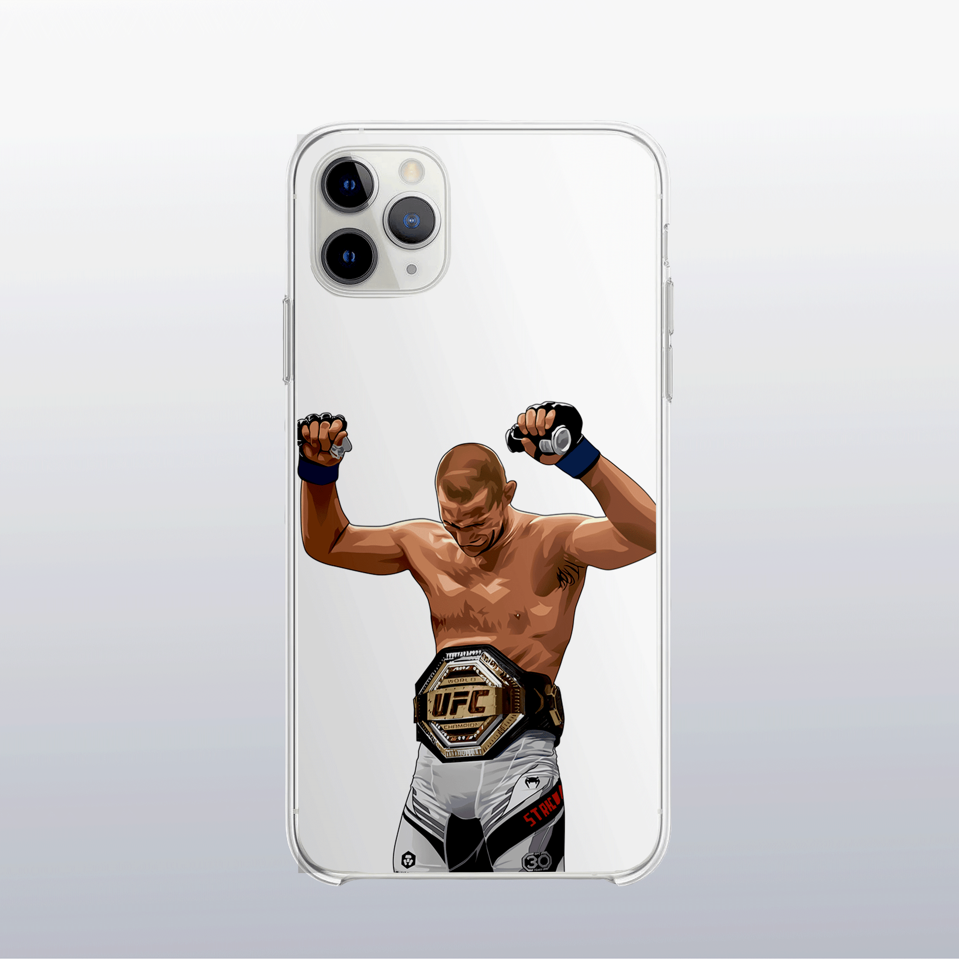 Coque transparente Sean Strickland – silhouette du combattant, style épuré et direct.