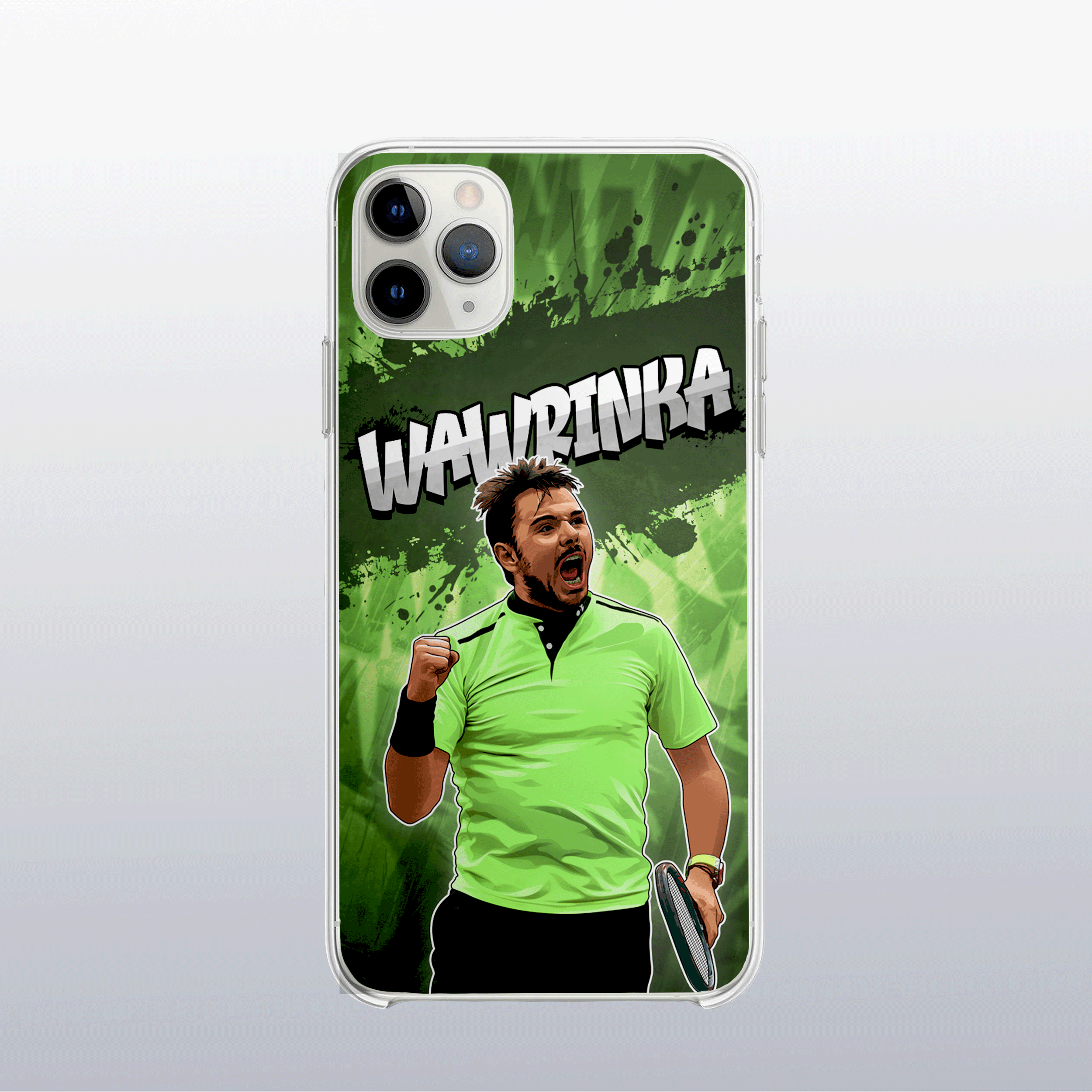Coque de téléphone Stanislas Wawrinka au design graff coloré, style urbain et dynamique pour fans de tennis.