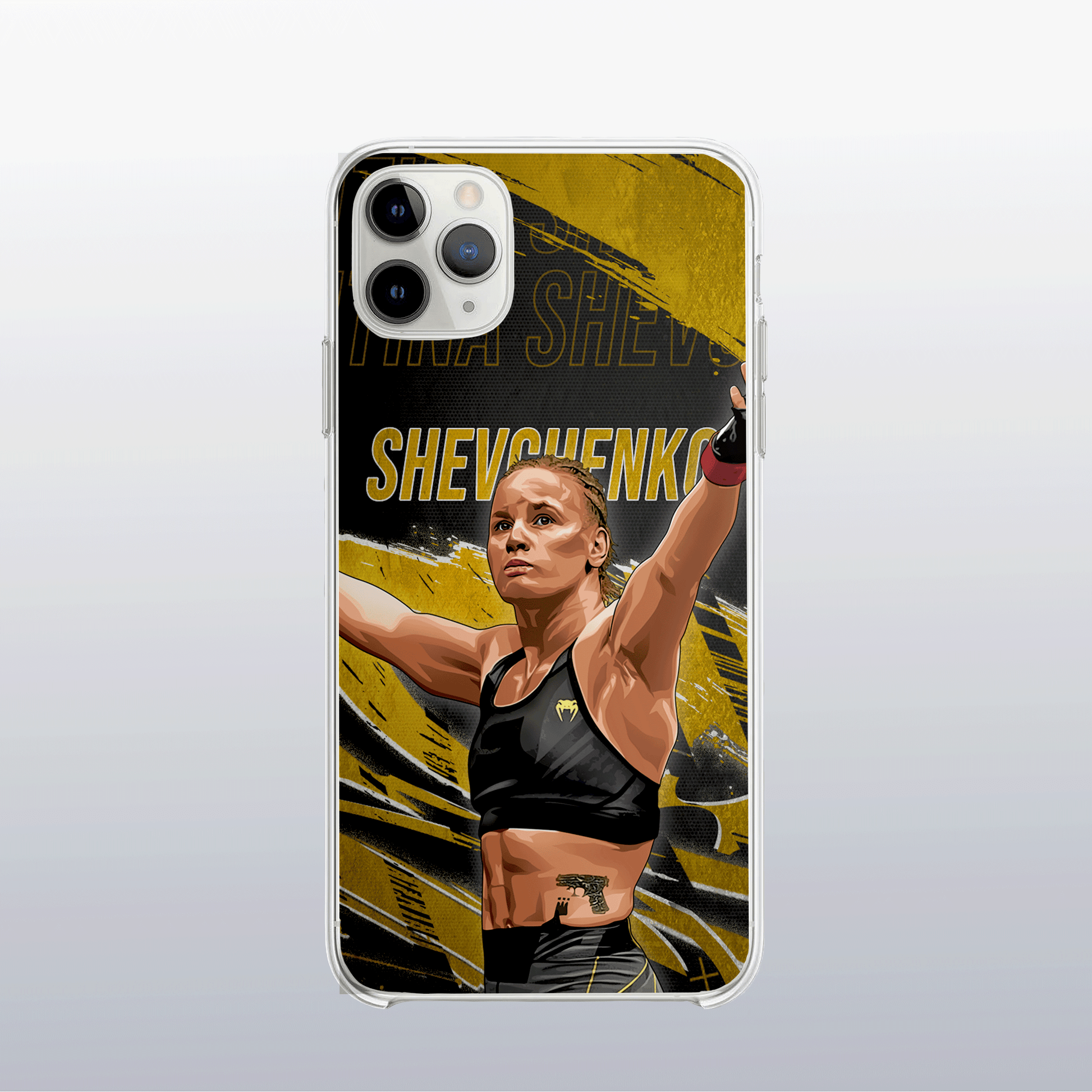 Coque Valentina Shevchenko Gold Edition – fond doré moderne et visuel puissant, à l’image de sa précision redoutable.