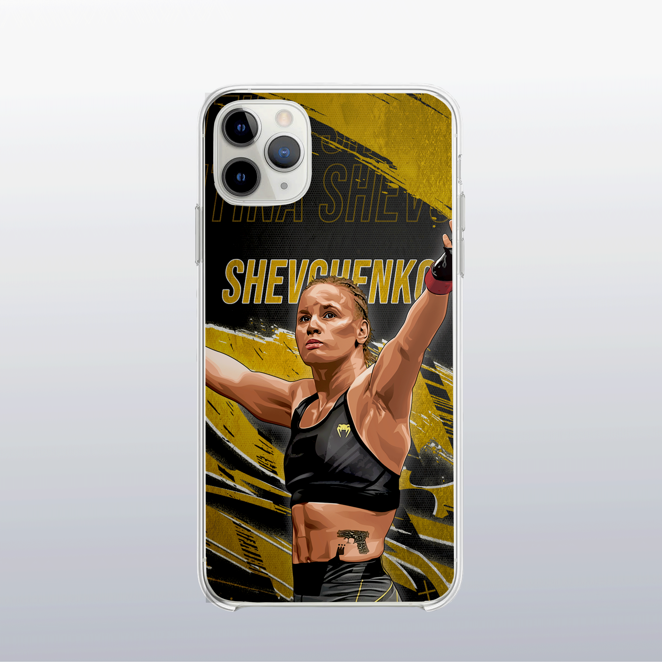 Coque Valentina Shevchenko Gold Edition – fond doré moderne et visuel puissant, à l’image de sa précision redoutable.