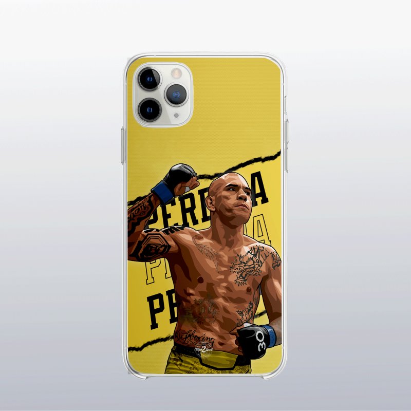 Coque de téléphone Alex Pereira colorée avec fond assorti, finition lisse. Disponible pour iPhone, Samsung et Huawei.