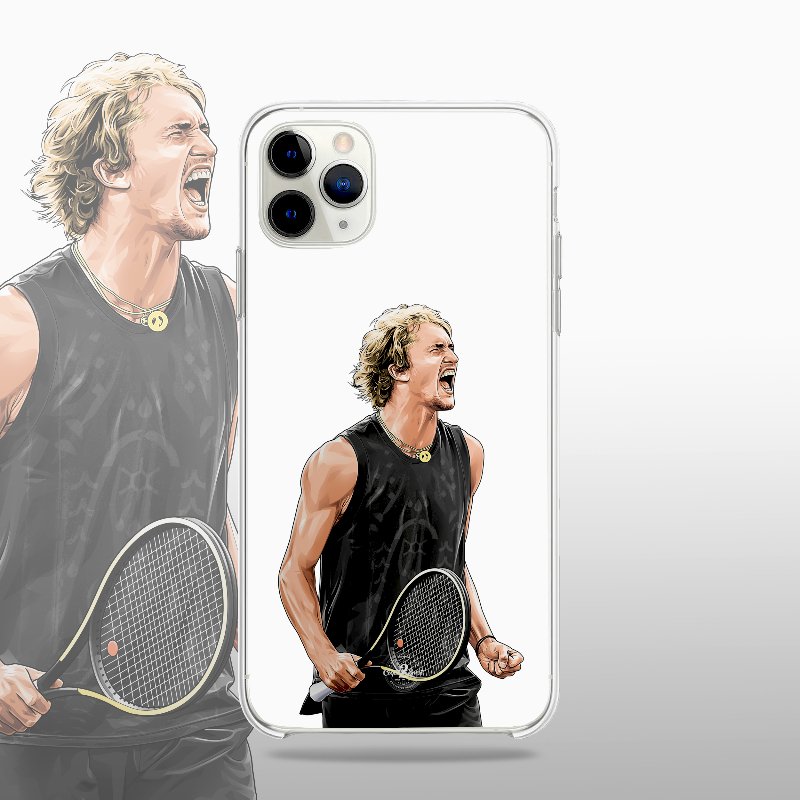Coque transparente Alexander Zverev (modèle 1) avec silhouette épurée du joueur, look minimaliste et sportif.