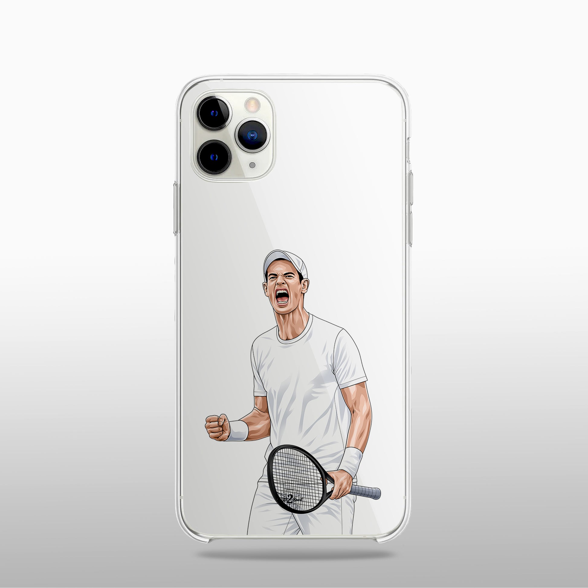Coque transparente Andy Murray – silhouette du joueur sur fond clair, hommage à Roland-Garros, style épuré.