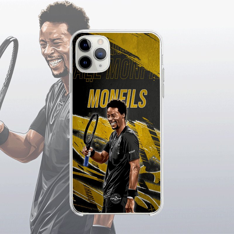 Coque Gaël Monfils Gold Edition avec fond légendaire, inspirée des cartes icônes, design élégant et puissant.