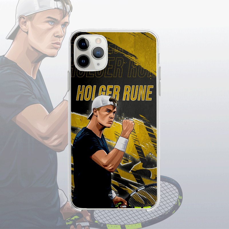 Coque Holger Rune Gold Edition avec fond légendaire, inspirée des cartes icônes, design élégant et puissant.