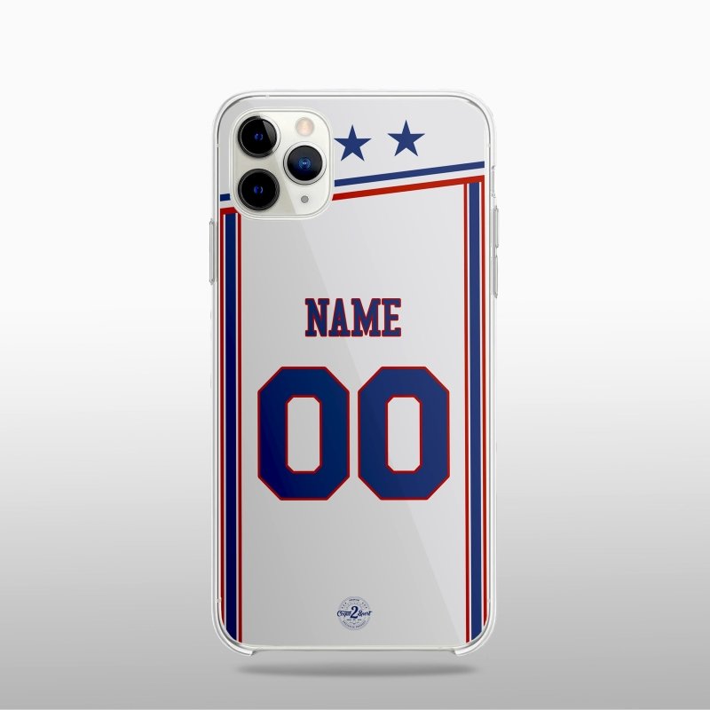Coque NBA personnalisable Philadelphia 76ers – Maillot Association Edition, version classique en blanc.