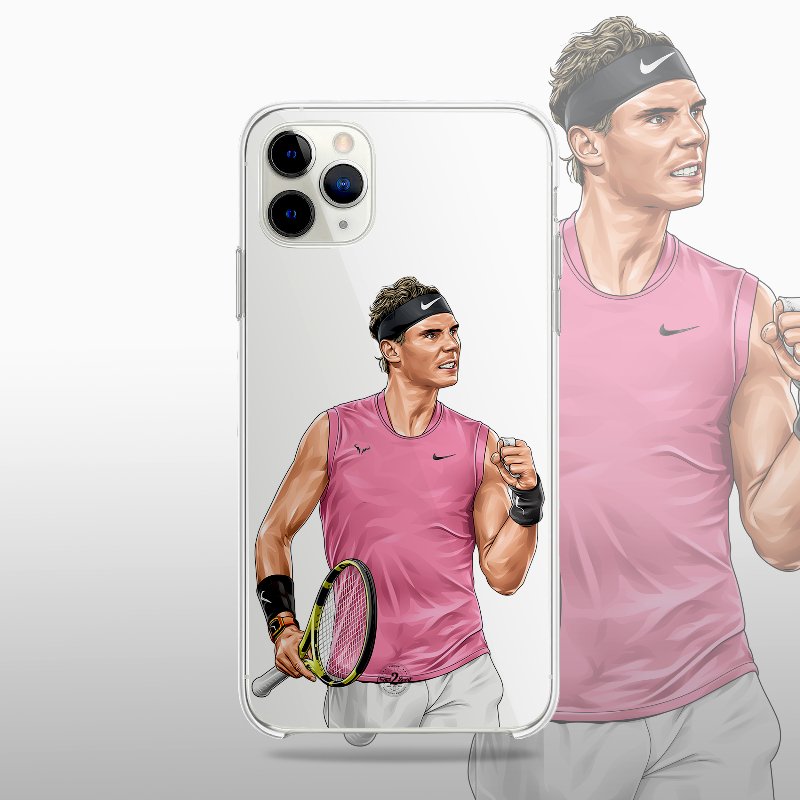 Coque transparente Rafael Nadal (modèle 2) avec silhouette épurée du joueur, look minimaliste et sportif.