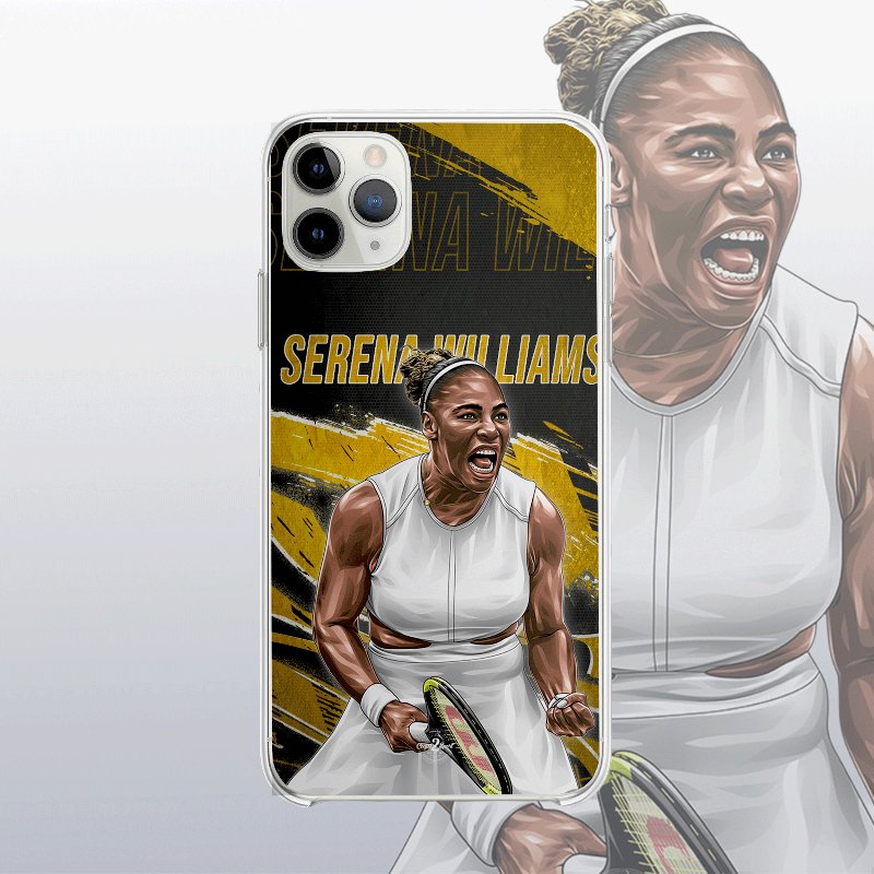 Coque Serena Williams Gold Edition avec fond légendaire, inspirée des cartes icônes, design élégant et puissant.
