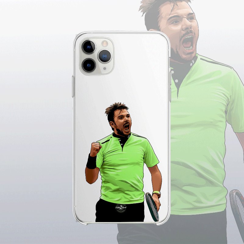 Coque transparente Stanislas Wawrinka avec silhouette épurée du joueur, look minimaliste et sportif.